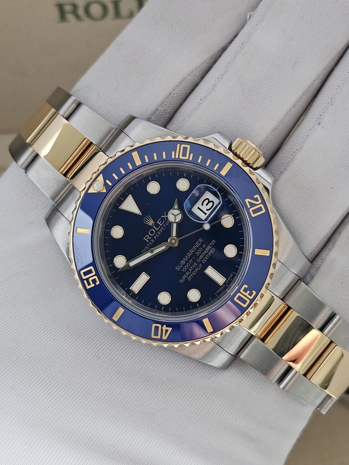 Rolex Submariner Watch, Bluesy Ref 116613LB, 2014 Full Set, 2022 Rolex Service