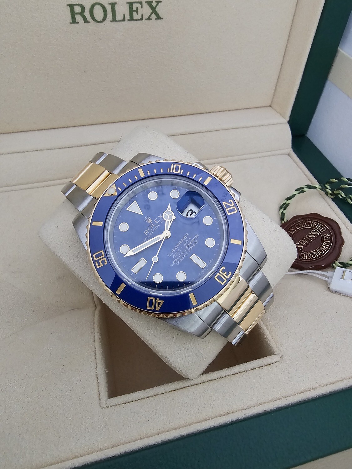 Rolex Submariner Watch, Bluesy Ref 116613LB, 2014 Full Set, 2022 Rolex Service