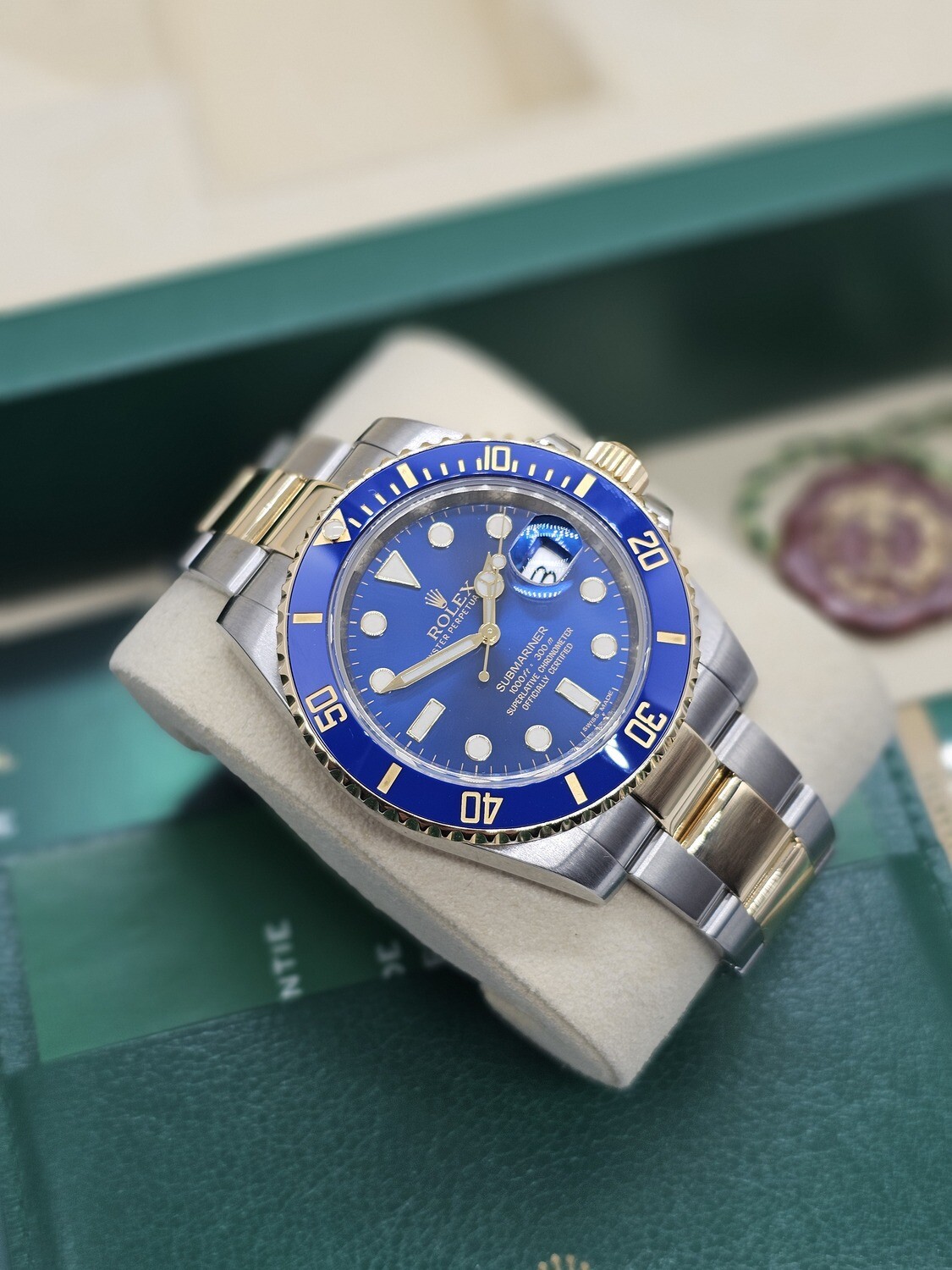 Rolex Submariner Watch, Bluesy Ref 116613LB, 2014 Full Set, 2022 Rolex Service
