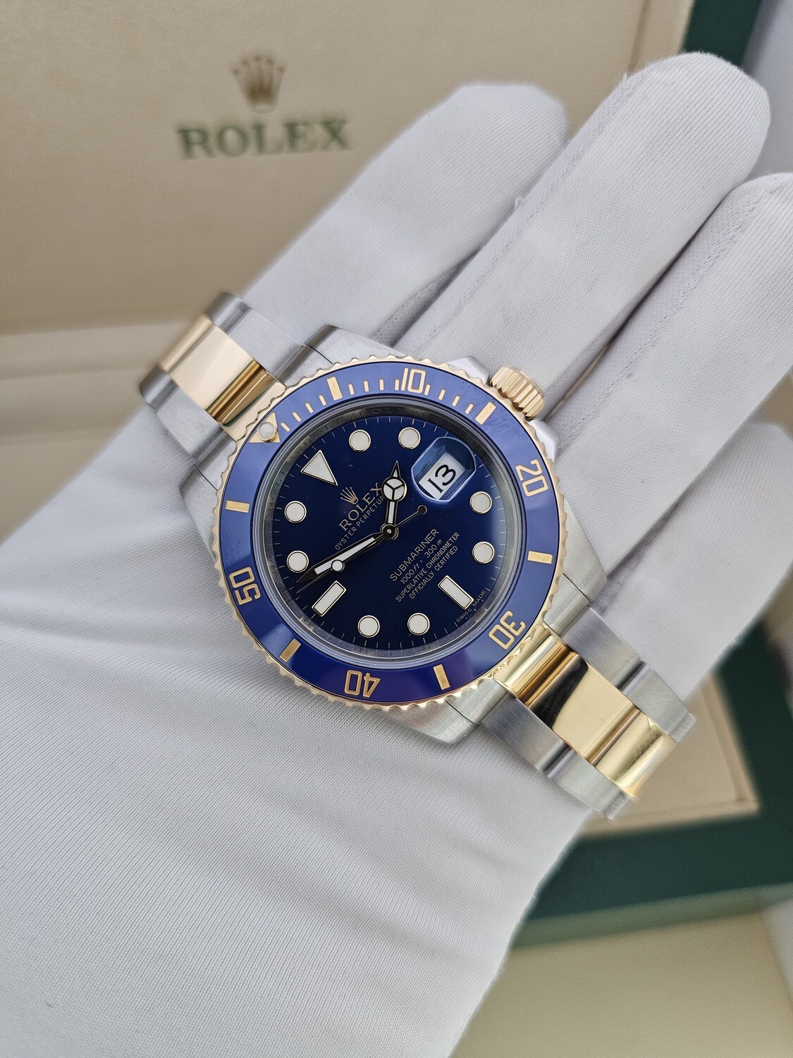Rolex Submariner Watch, Bluesy Ref 116613LB, 2014 Full Set, 2022 Rolex Service