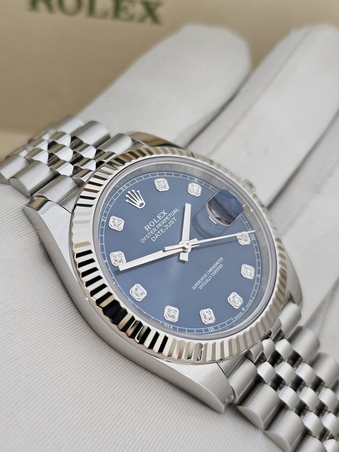 Rolex Datejust Watch, Blue Diamond Dial, Full Set 2023, Ref 126334, 41mm