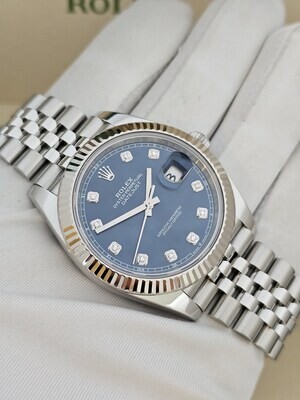 Rolex Datejust Watch, Blue Diamond Dial, Full Set 2023, Ref 126334, 41mm