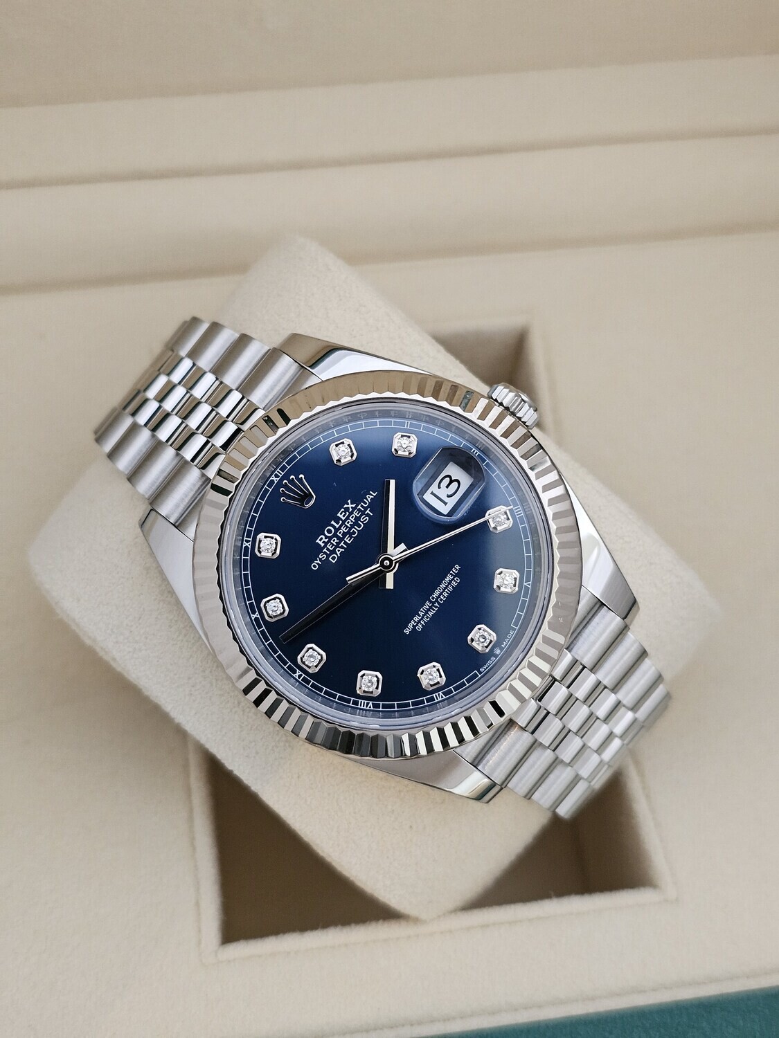 Rolex Datejust Watch, Blue Diamond Dial, Full Set 2023, Ref 126334, 41mm