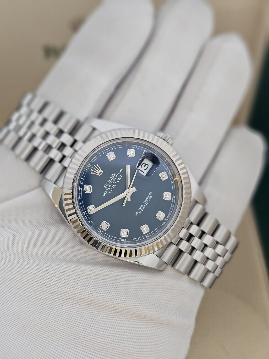 Rolex Datejust Watch, Blue Diamond Dial, Full Set 2023, Ref 126334, 41mm