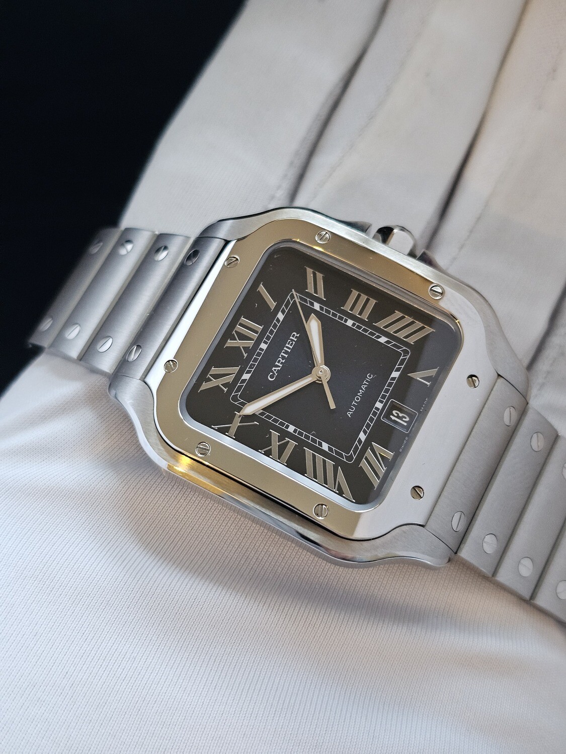 Cartier Santos Watch, Large Blue Dial 2024 Full Set New/Unworn, Ref WSSA0030