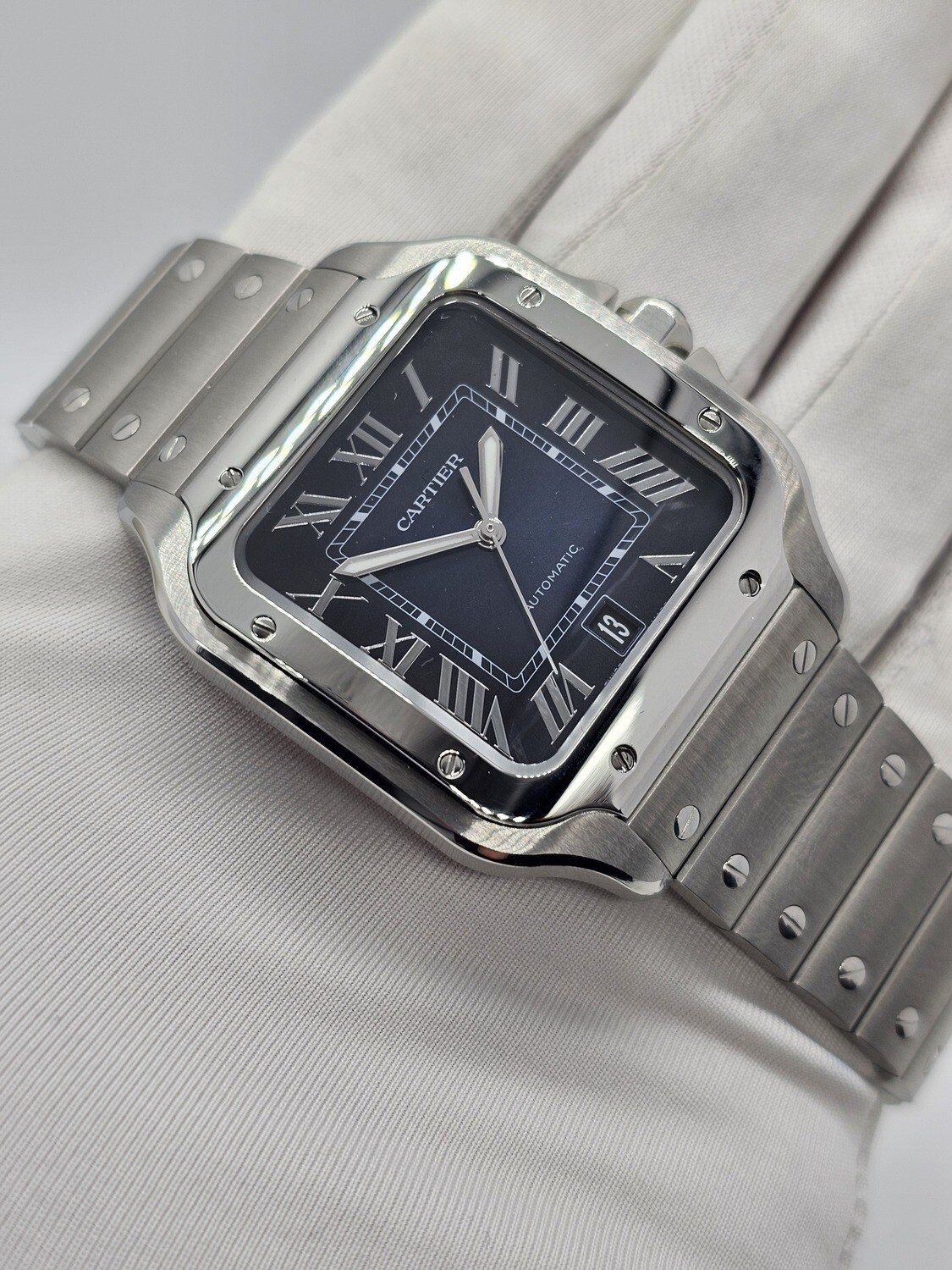Cartier Santos Watch, Large Blue Dial 2024 Full Set New/Unworn, Ref WSSA0030