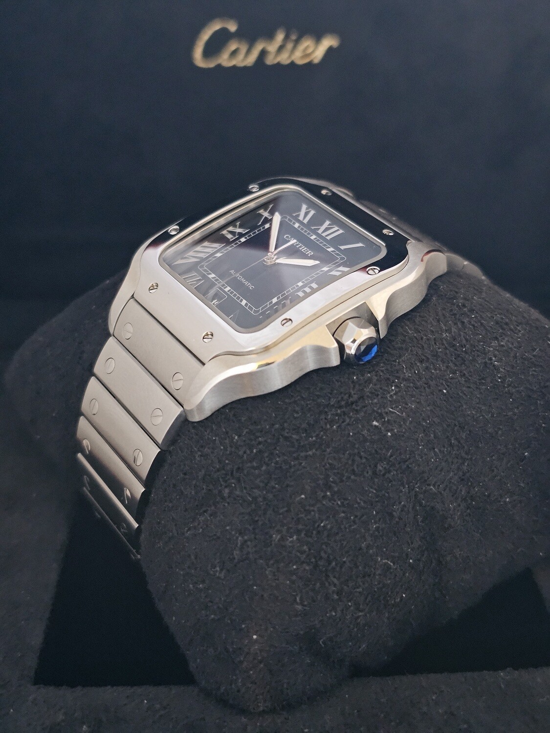 Cartier Santos Watch, Large Blue Dial 2024 Full Set New/Unworn, Ref WSSA0030