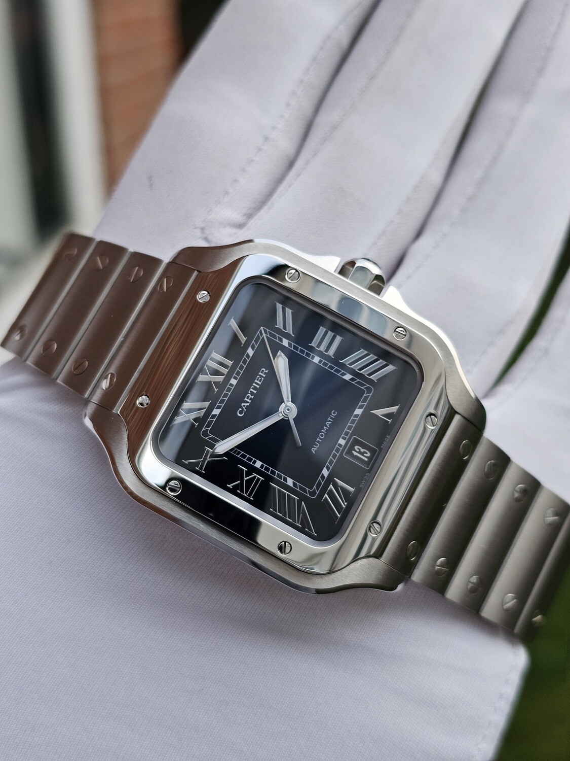 Cartier Santos Watch, Large Blue Dial 2024 Full Set New/Unworn, Ref WSSA0030