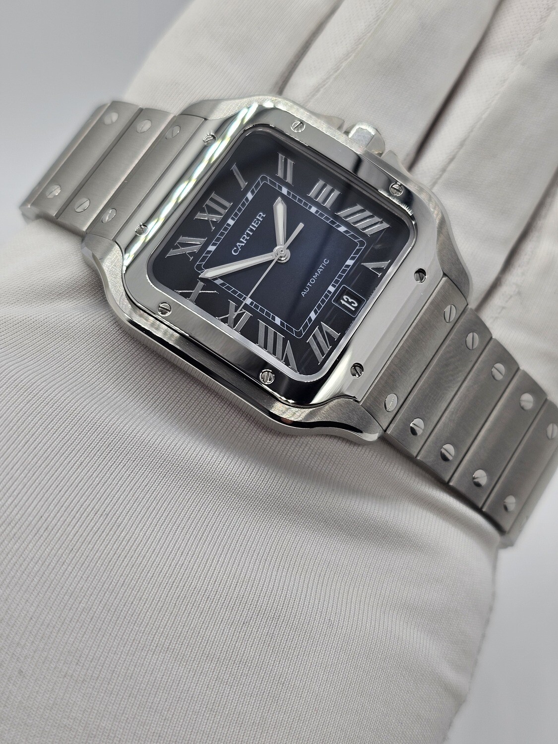 Cartier Santos Watch, Large Blue Dial 2024 Full Set New/Unworn, Ref WSSA0030