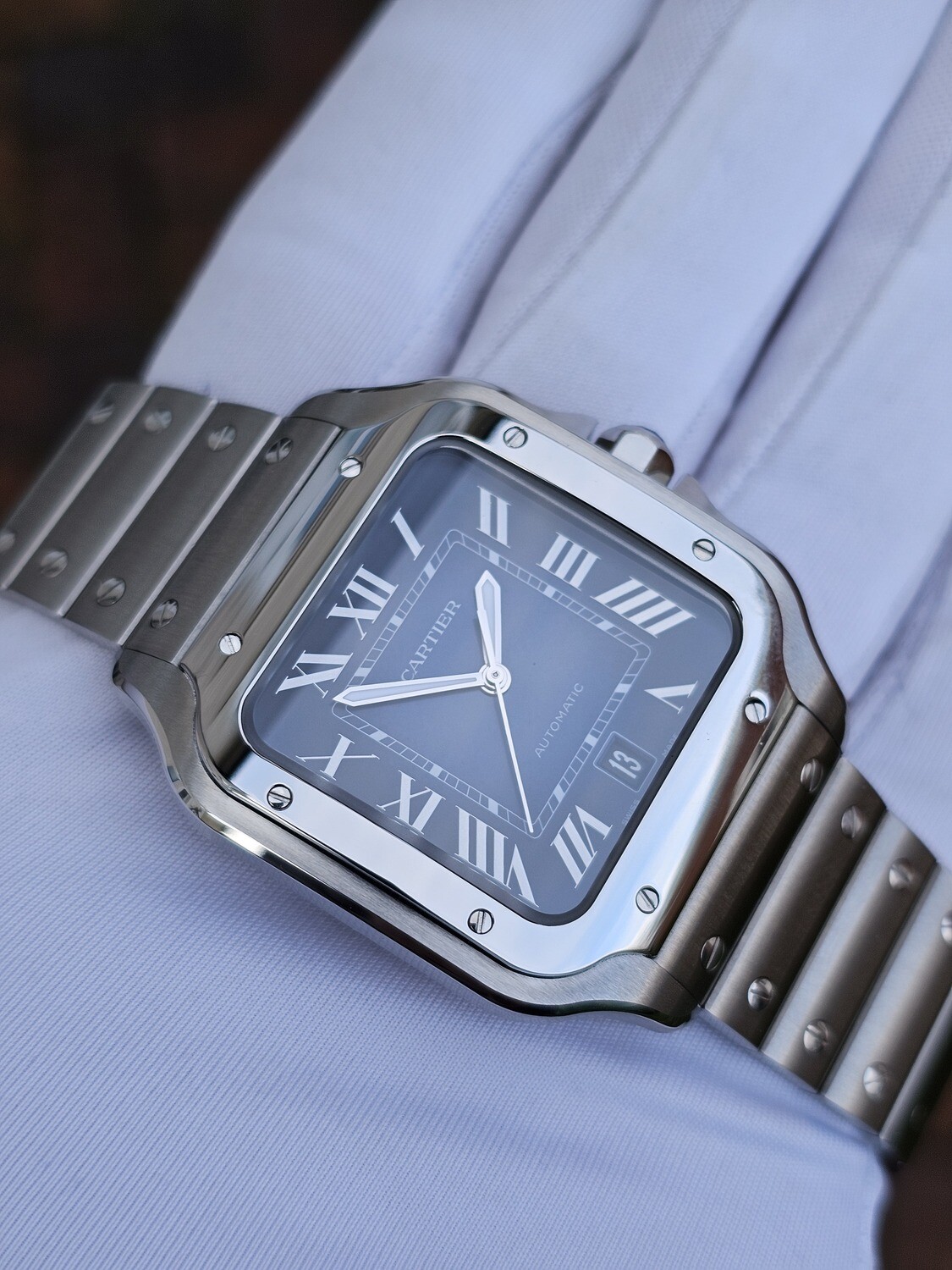 Cartier Santos Watch, Large Blue Dial 2024 Full Set New/Unworn, Ref WSSA0030