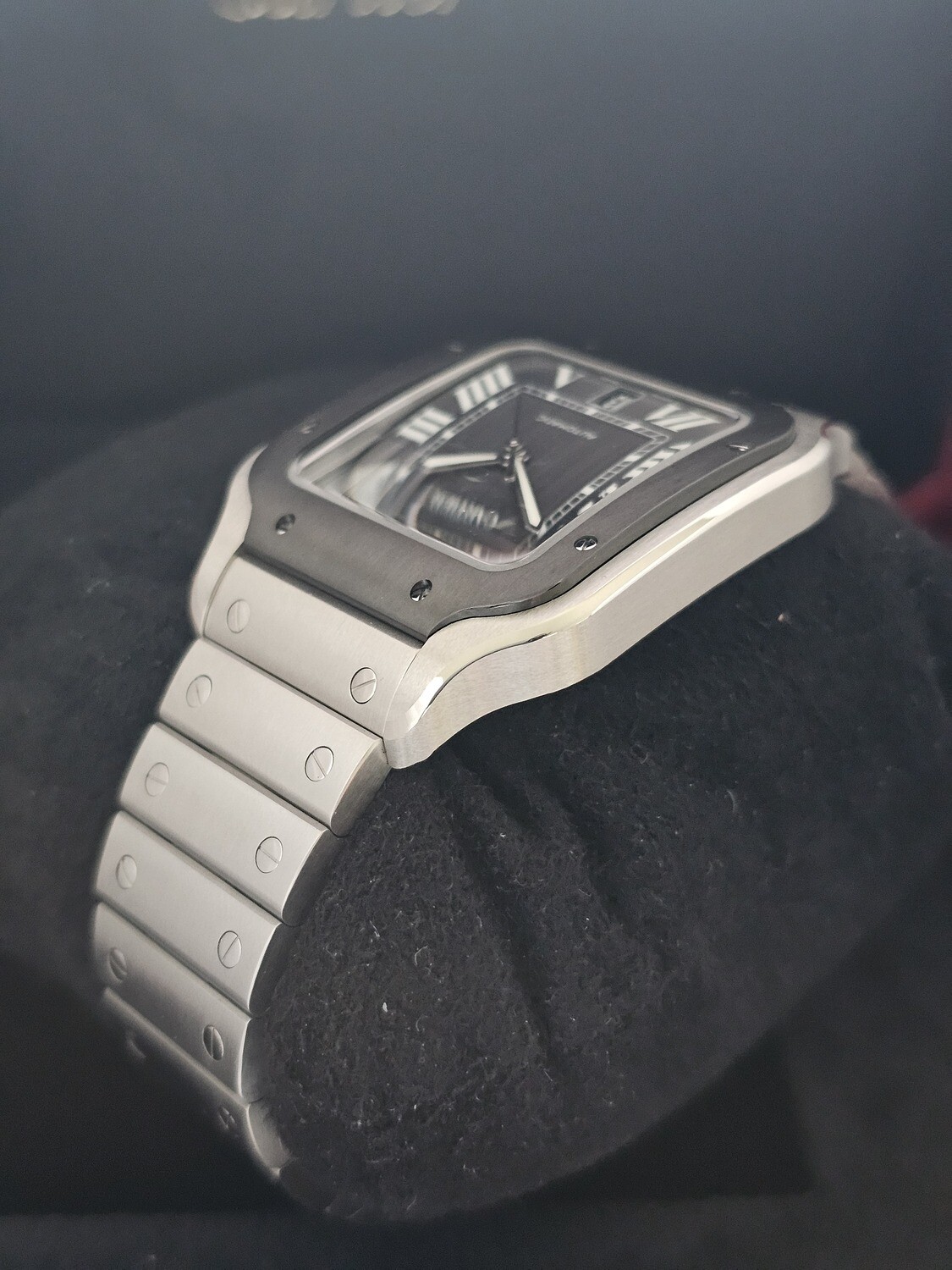 Cartier Santos De Cartier Watch, Black ADLC Dial, Dec 2023 Full Set, Ref WSSA0037