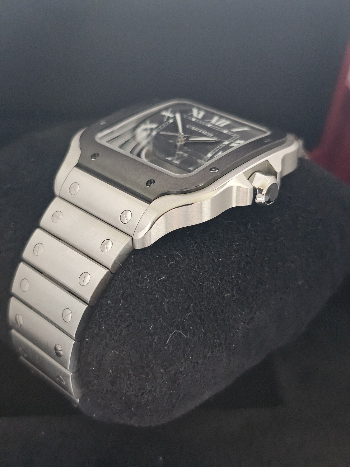 Cartier Santos De Cartier Watch, Black ADLC Dial, Dec 2023 Full Set, Ref WSSA0037