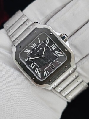 Cartier Santos De Cartier Watch, Black ADLC Dial, Dec 2023 Full Set, Ref WSSA0037