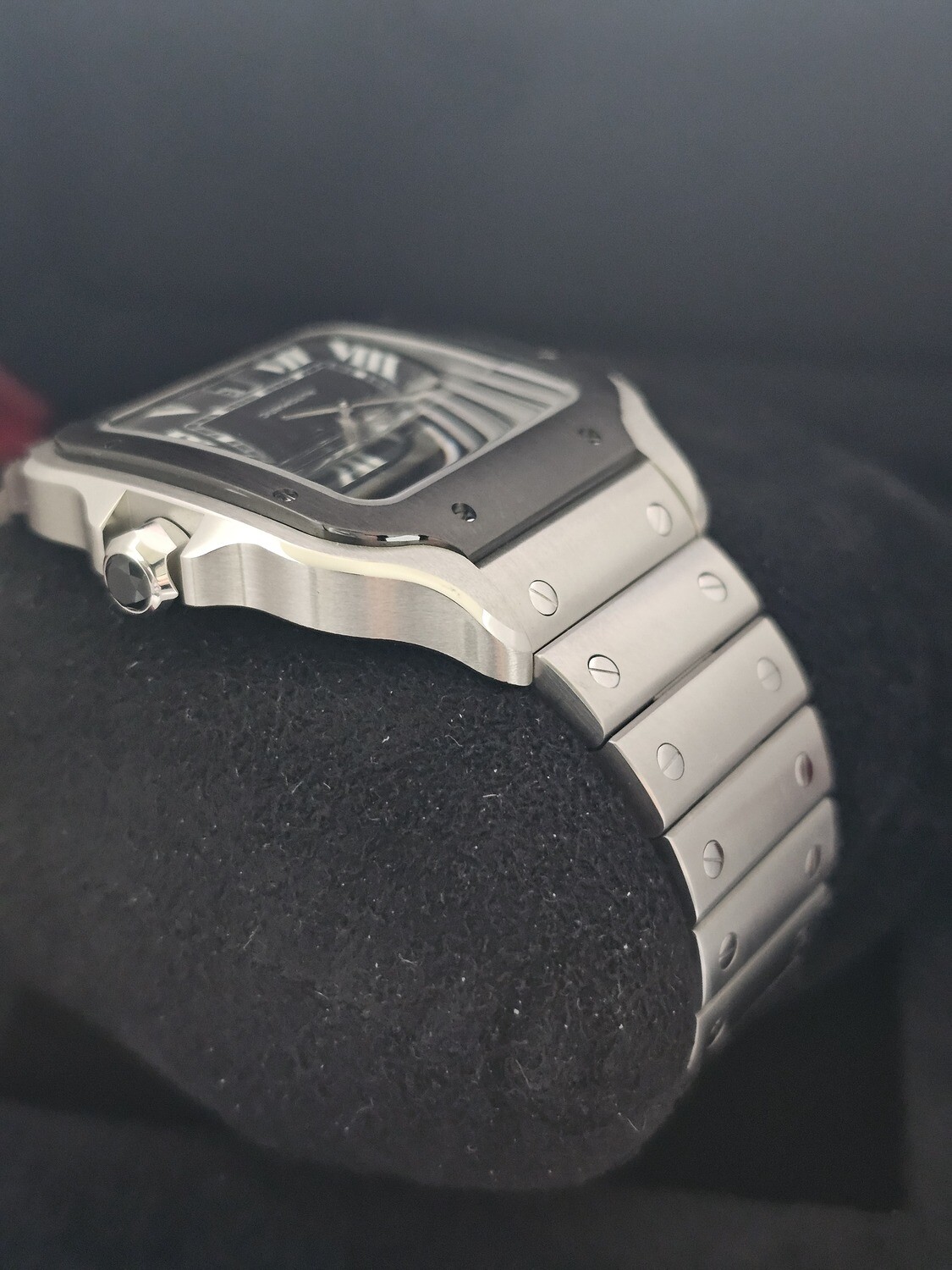Cartier Santos De Cartier Watch, Black ADLC Dial, Dec 2023 Full Set, Ref WSSA0037