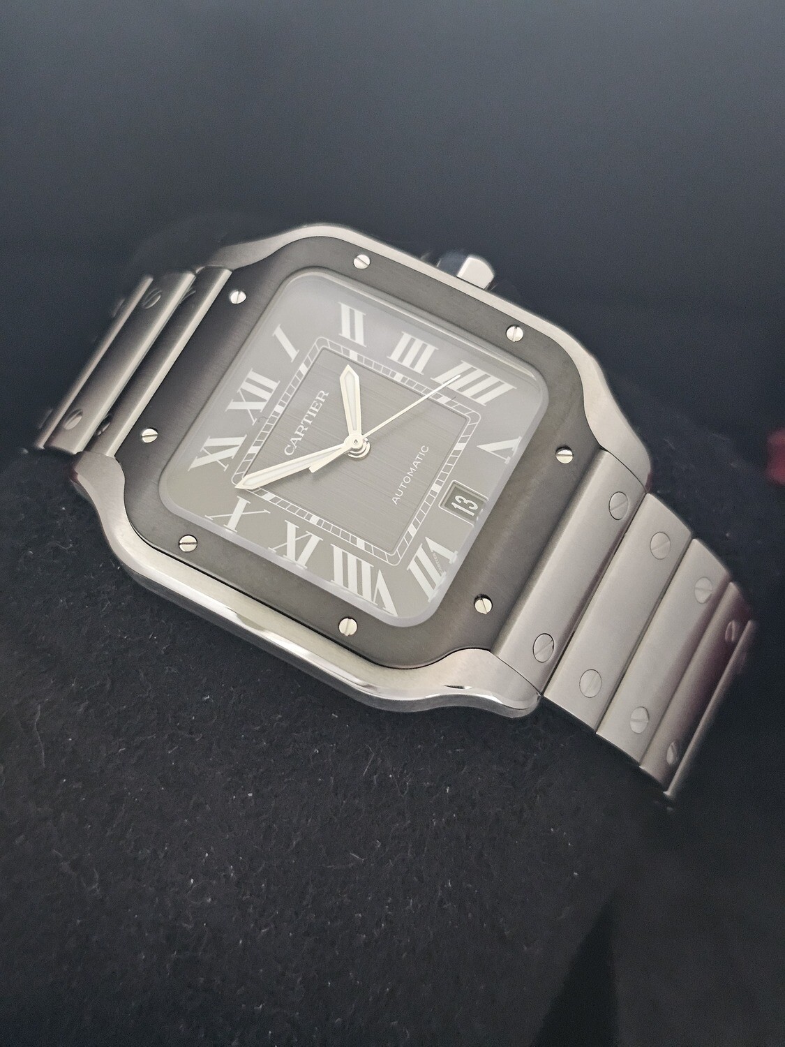 Cartier Santos De Cartier Watch, Black ADLC Dial, Dec 2023 Full Set, Ref WSSA0037