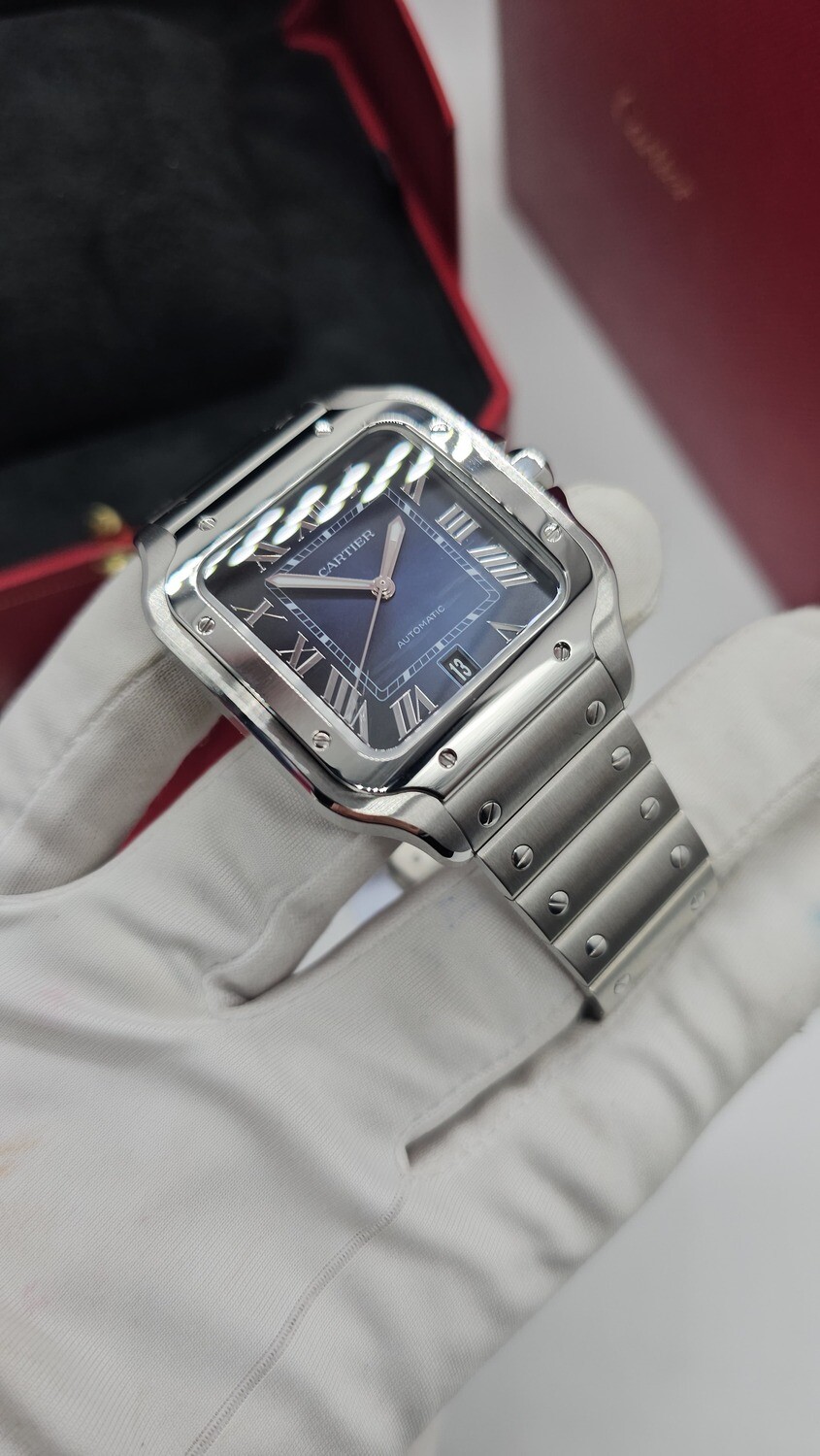 Cartier Santos De Cartier Watch, Blue Dial 2024 Full Set New/Unworn, WSSA0030