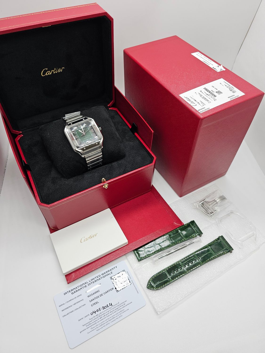 Cartier Santos De Cartier, Large Green Watch, 2024 Full Set New/Unworn WSSA0062
