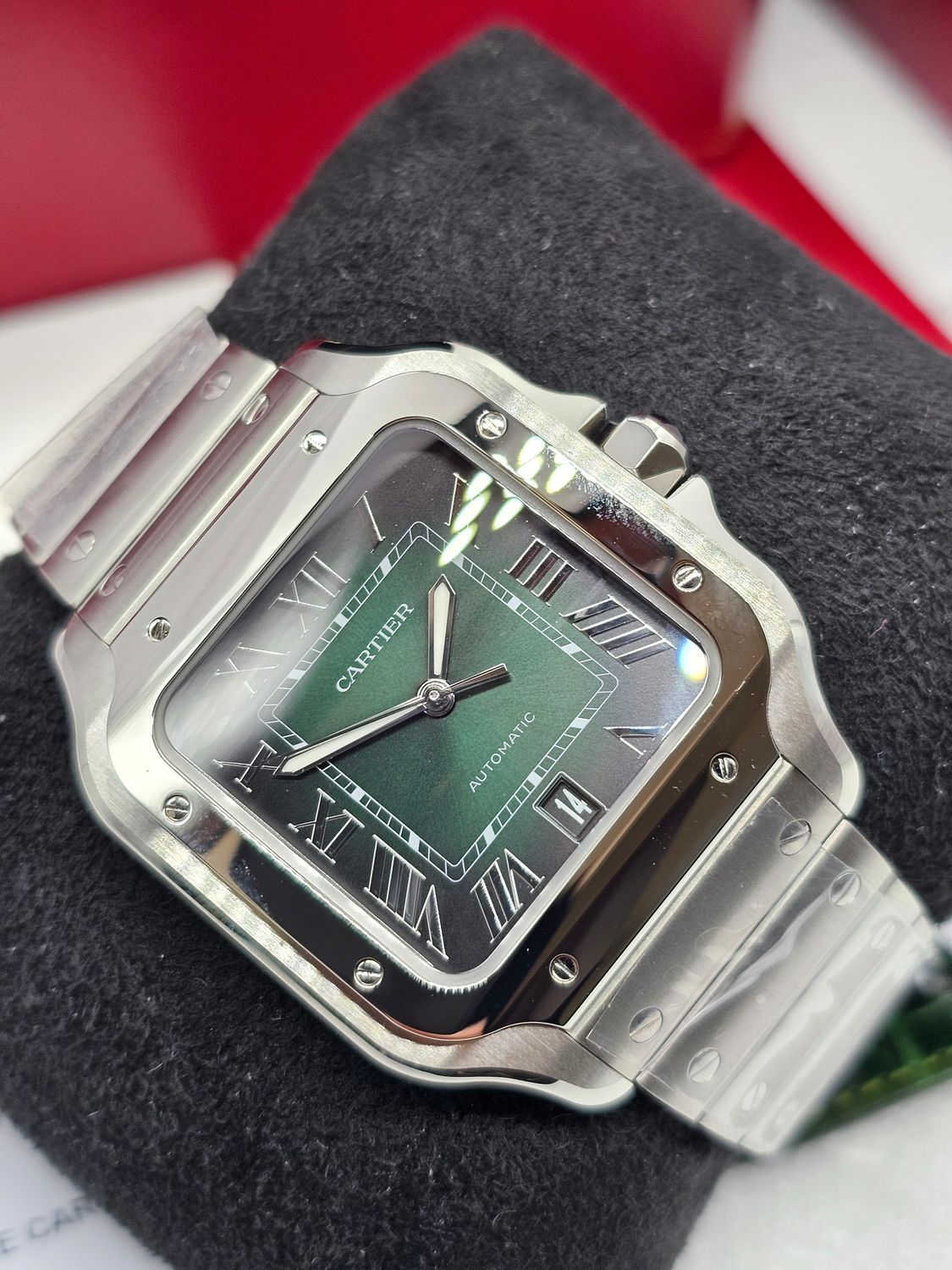 Cartier Santos De Cartier, Large Green Watch, 2024 Full Set New/Unworn WSSA0062