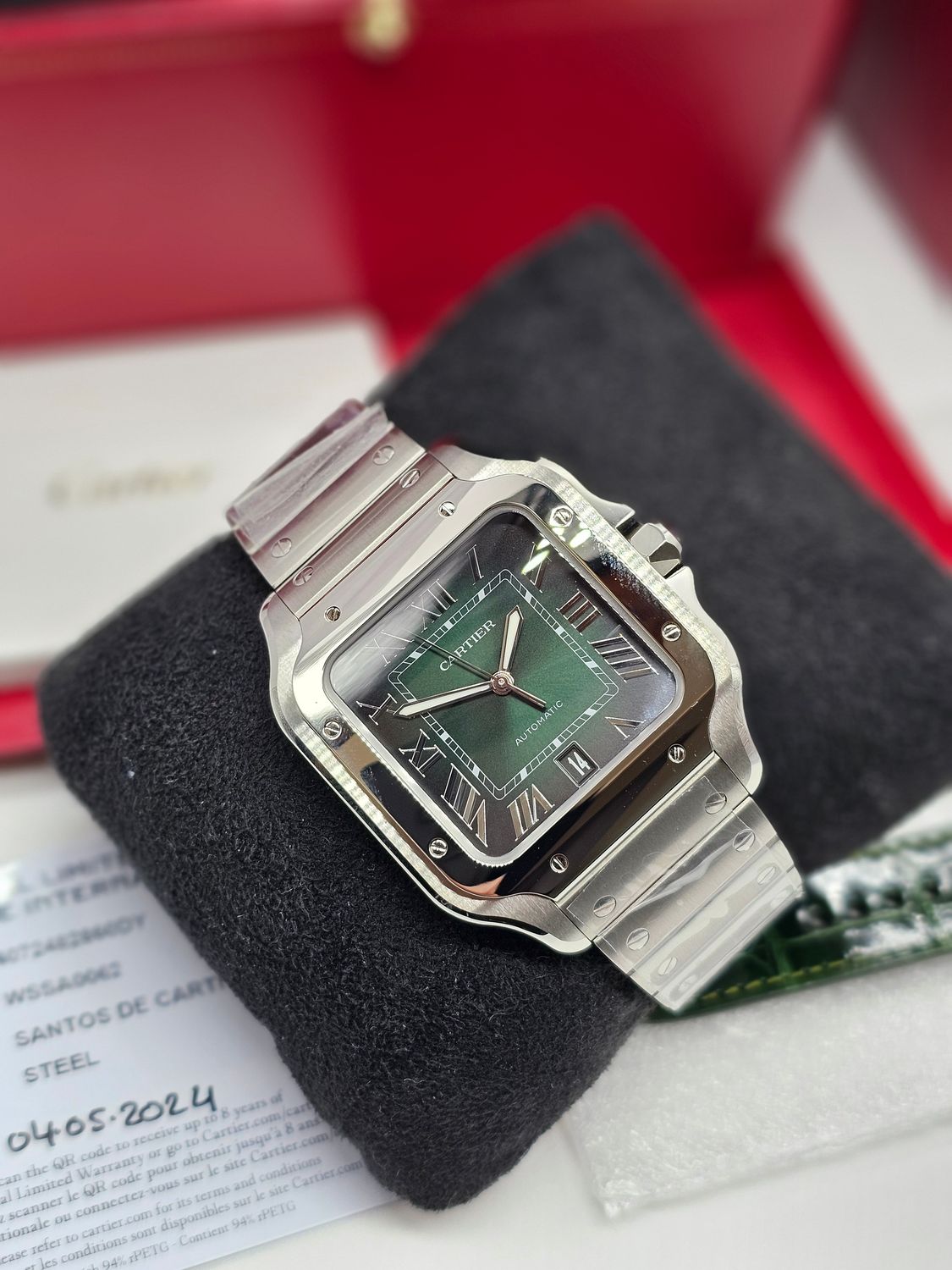 Cartier Santos De Cartier, Large Green Watch, 2024 Full Set New/Unworn WSSA0062