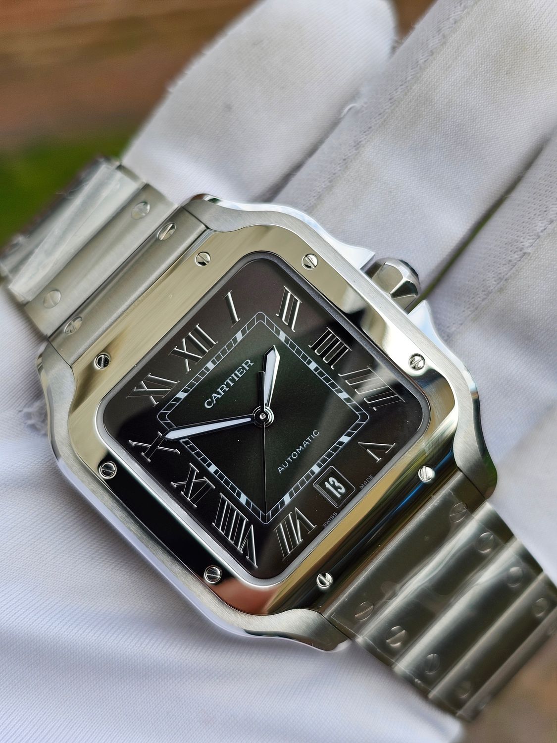 Cartier Santos De Cartier, Large Green Watch, 2024 Full Set New/Unworn WSSA0062