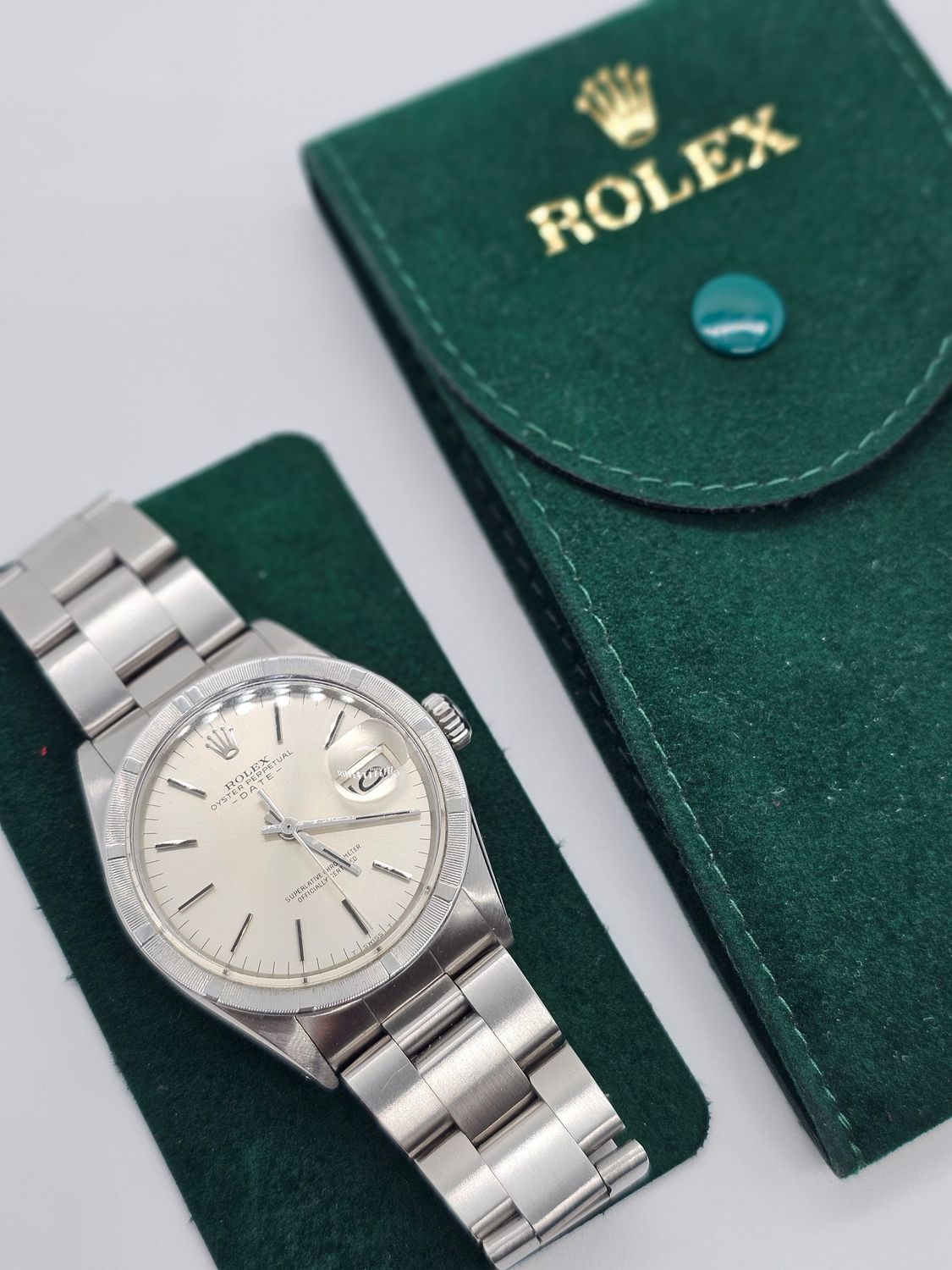 Rolex Oyster Perpetual Date Watch, Thunderbird Bezel, White Dial, Ref 1501