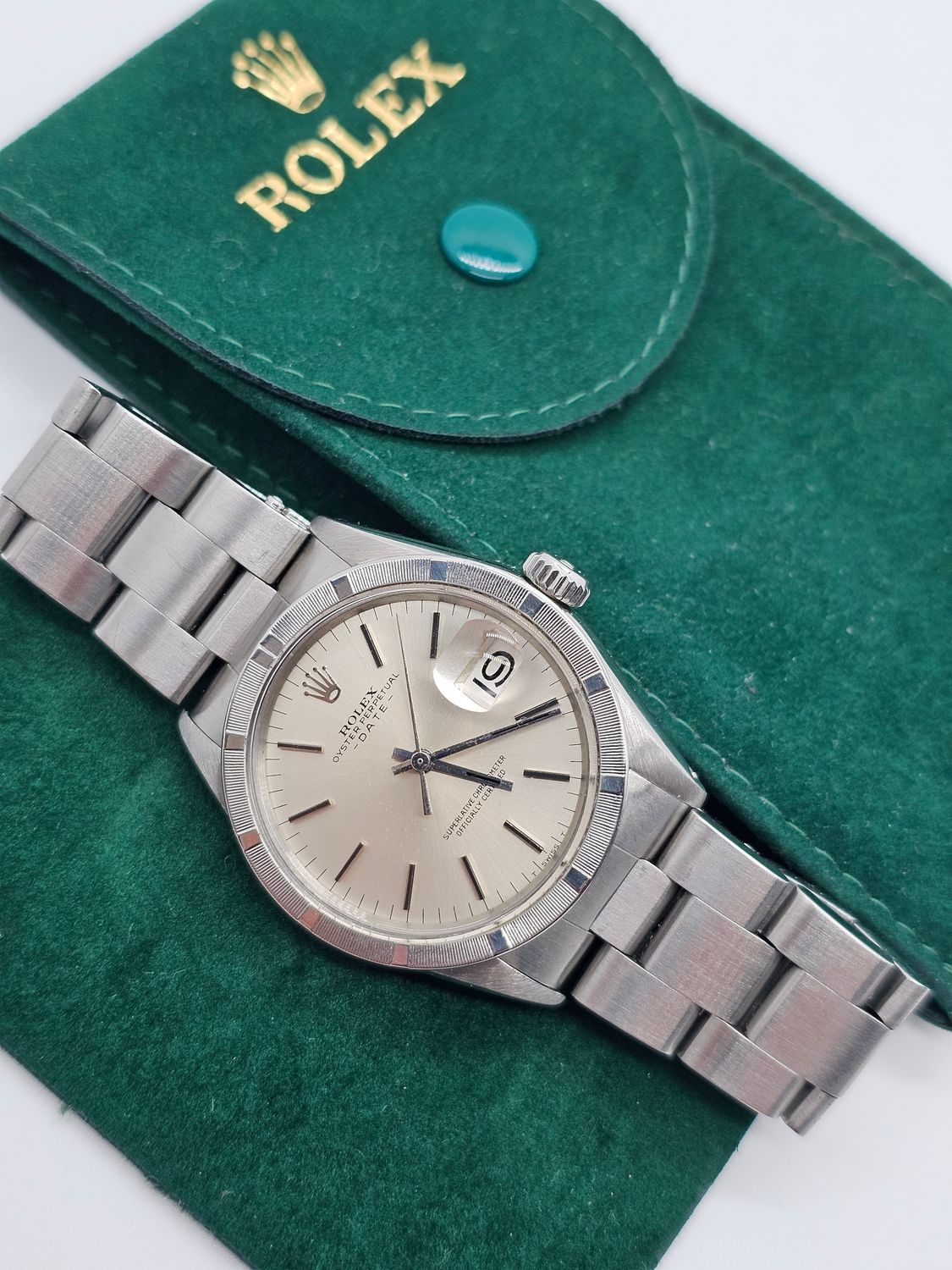 Rolex Oyster Perpetual Date Watch, Thunderbird Bezel, White Dial, Ref 1501