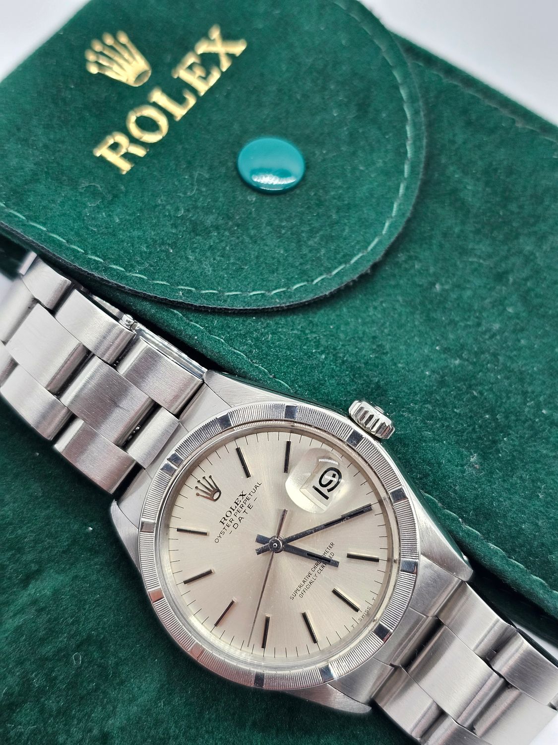 Rolex Oyster Perpetual Date Watch, Thunderbird Bezel, White Dial, Ref 1501