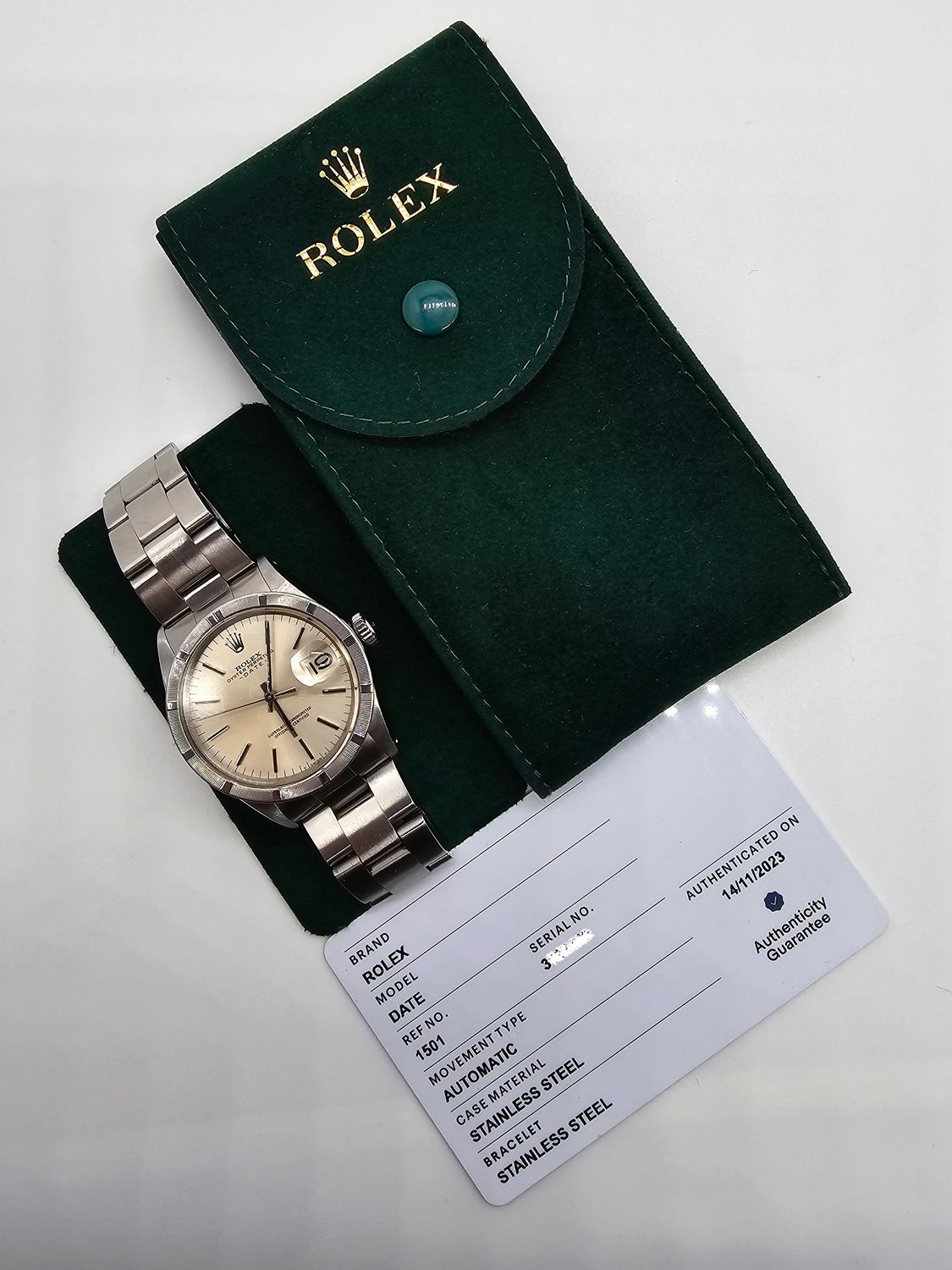 Rolex Oyster Perpetual Date Watch, Thunderbird Bezel, White Dial, Ref 1501