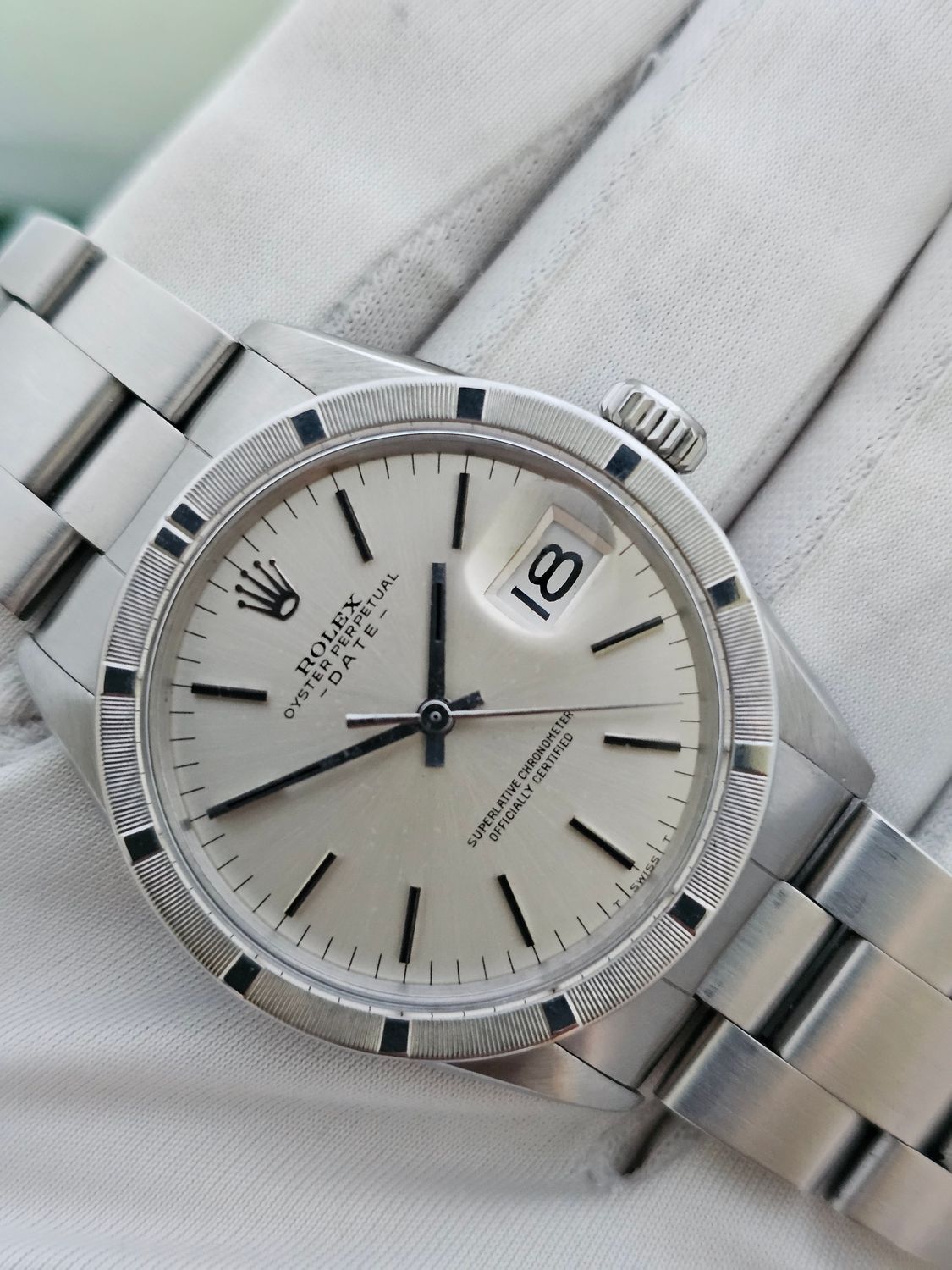 Rolex Oyster Perpetual Date Watch, Thunderbird Bezel, White Dial, Ref 1501