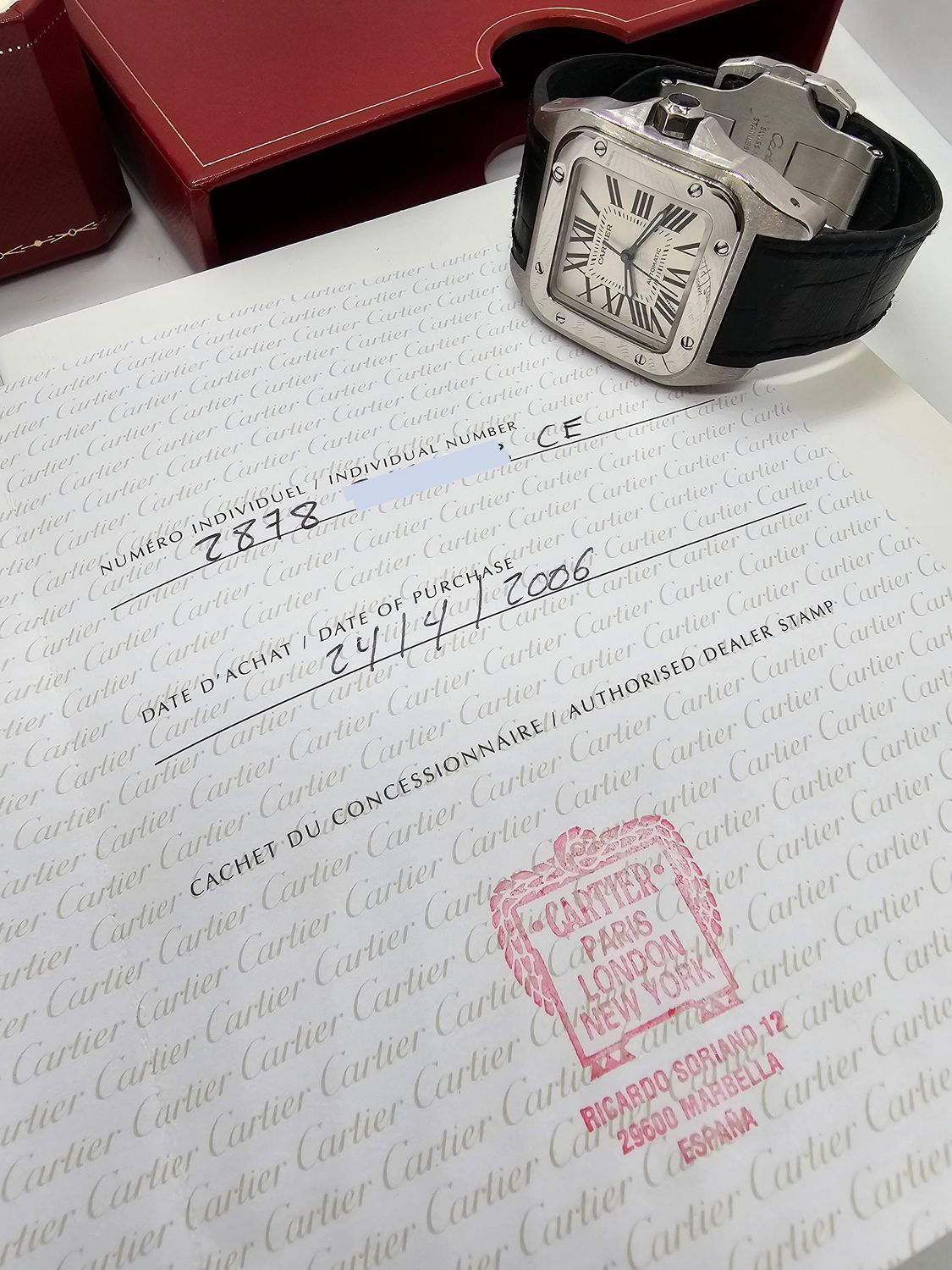Cartier Santos 100 watch, Ref 2878, Box Papers 2006