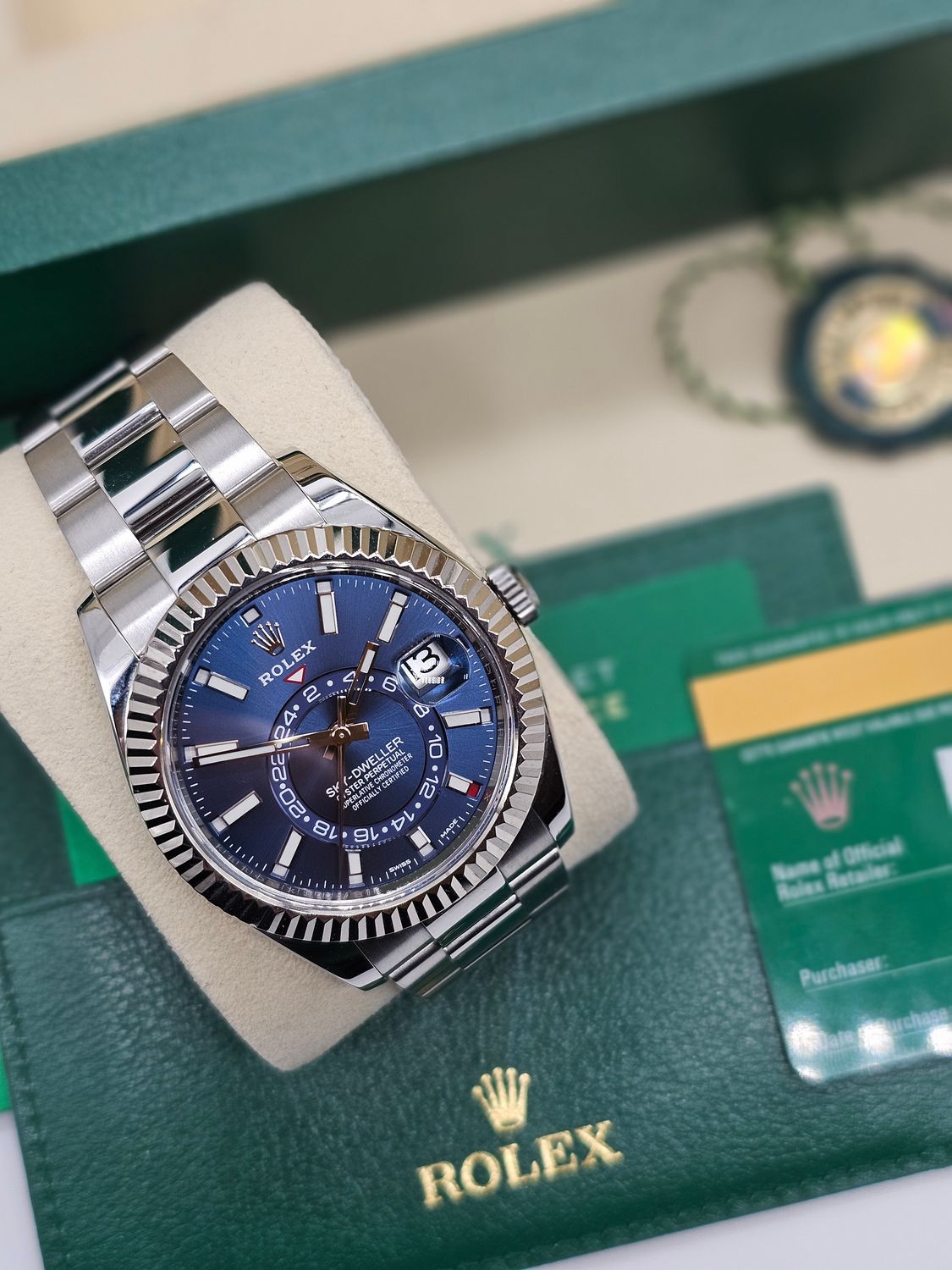 Rolex SkyDweller Watch, Blue Dial Ref 326934, 2019 Box &amp; Papers