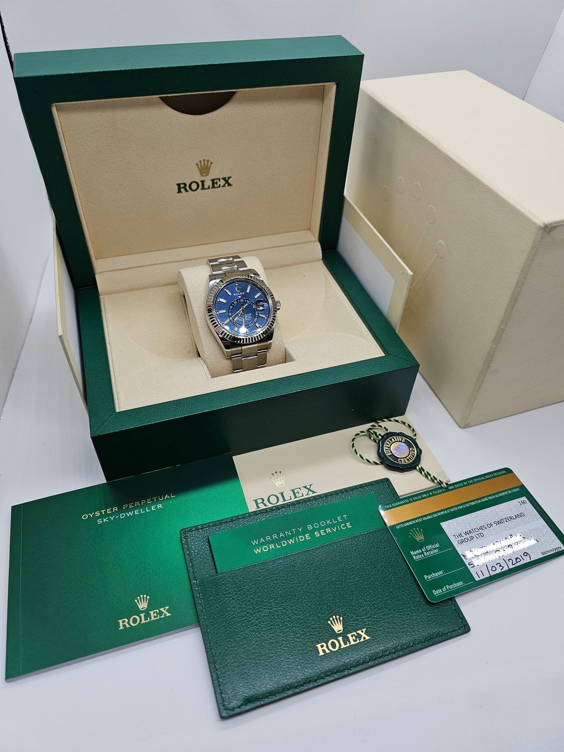 Rolex SkyDweller Watch, Blue Dial Ref 326934, 2019 Box &amp; Papers