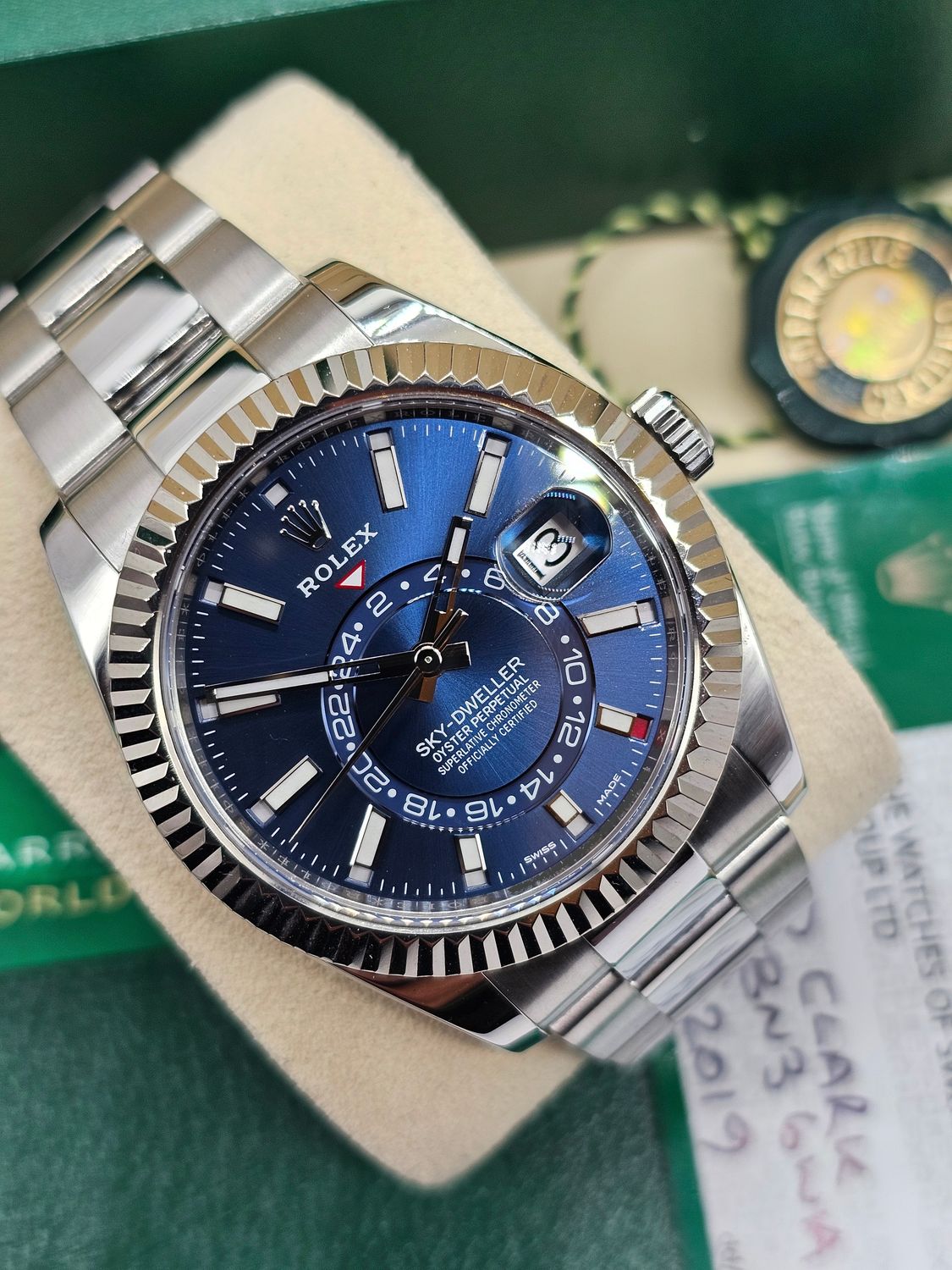 Rolex SkyDweller Watch, Blue Dial Ref 326934, 2019 Box &amp; Papers