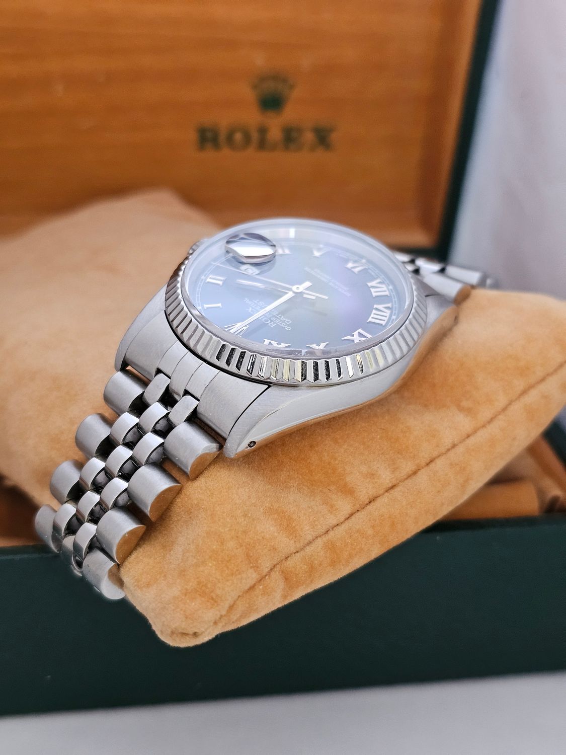 Rolex Datejust Watch, Ref 16220 36mm, 1993 Blue Roman Dial