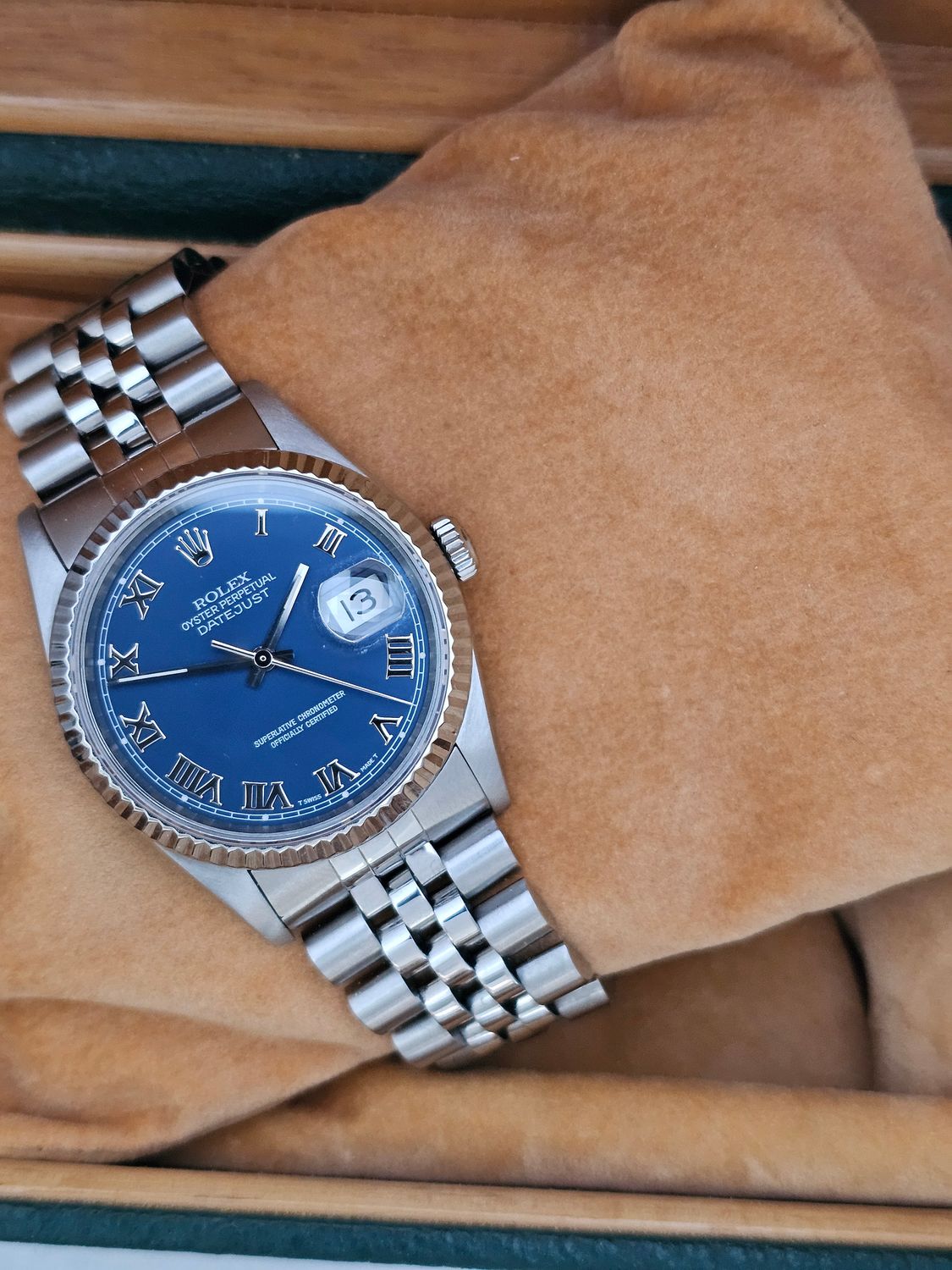 Rolex Datejust Watch, Ref 16220 36mm, 1993 Blue Roman Dial
