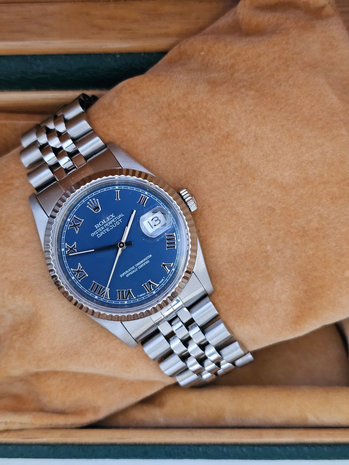 Rolex Datejust Watch, Ref 16220 36mm, 1993 Blue Roman Dial