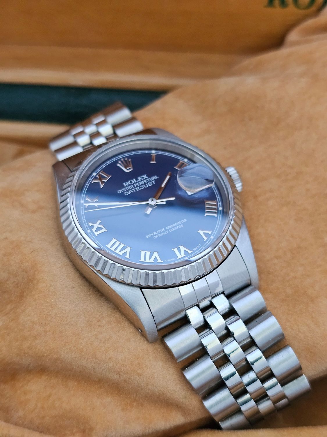 Rolex Datejust Watch, Ref 16220 36mm, 1993 Blue Roman Dial