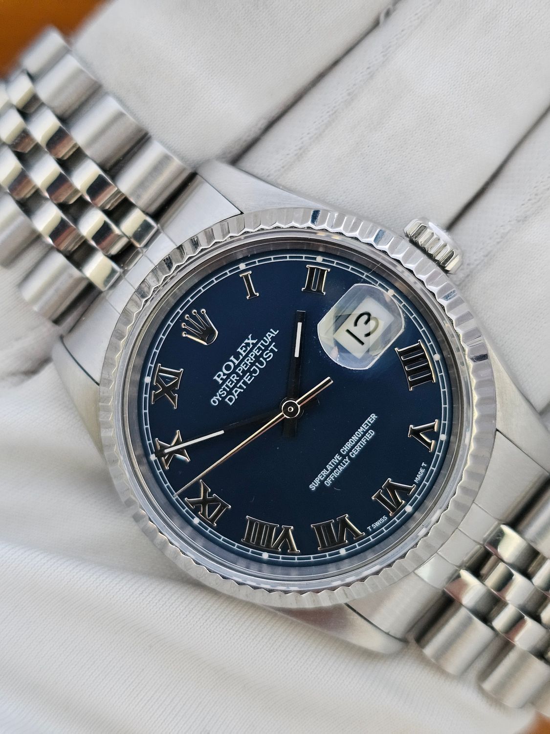 Rolex Datejust Watch, Ref 16220 36mm, 1993 Blue Roman Dial