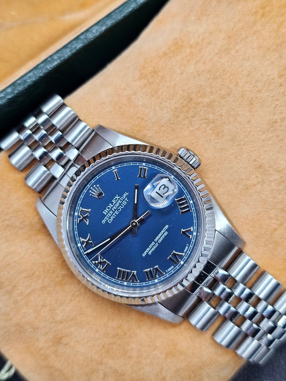 Rolex Datejust Watch, Ref 16220 36mm, 1993 Blue Roman Dial