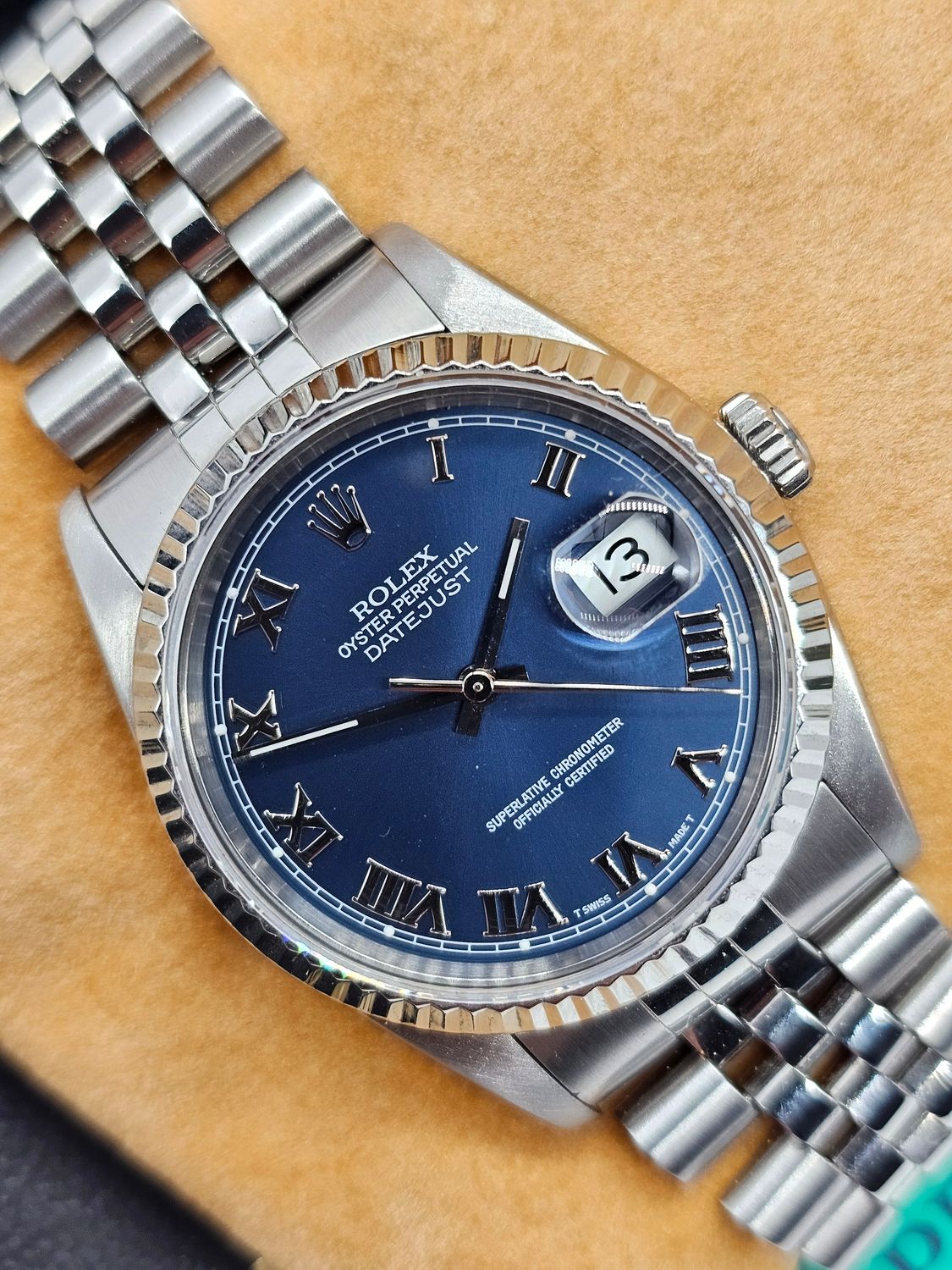 Rolex Datejust Watch, Ref 16220 36mm, 1993 Blue Roman Dial