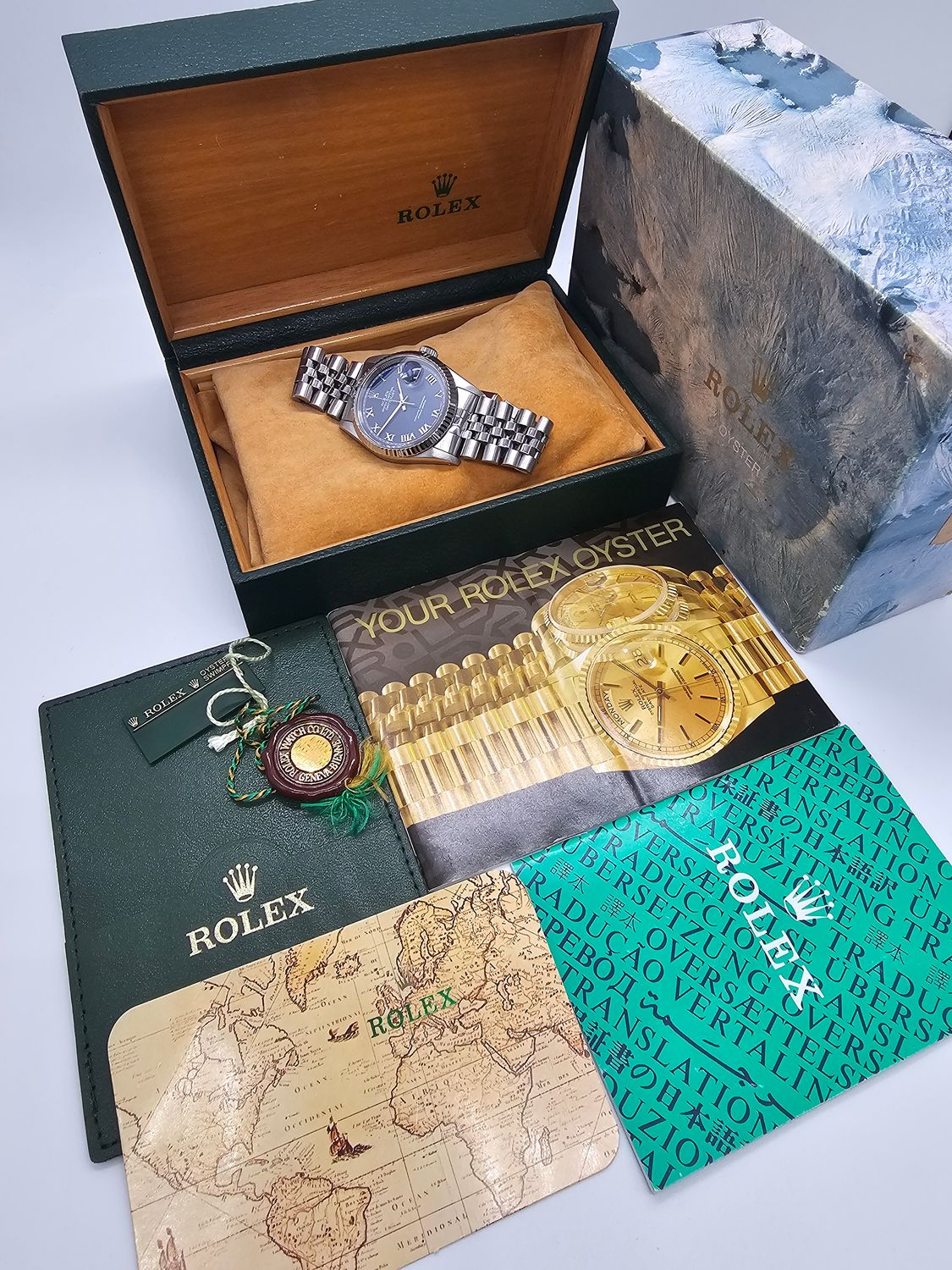 Rolex Datejust Watch, Ref 16220 36mm, 1993 Blue Roman Dial