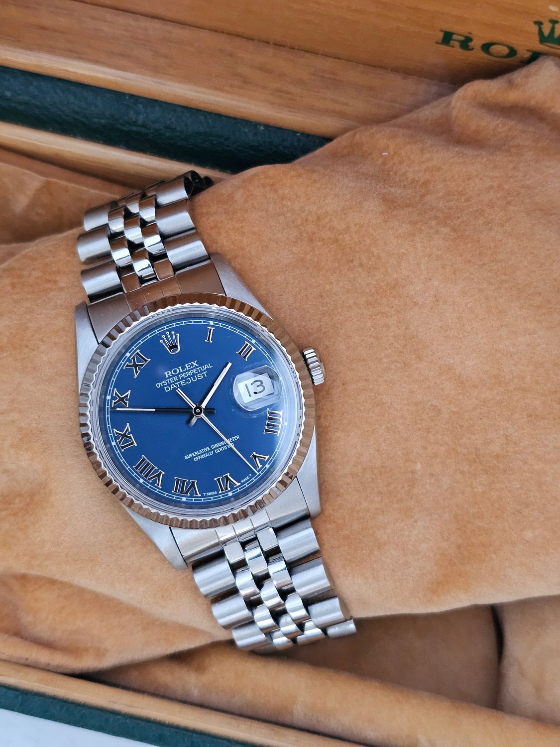 Rolex Datejust Watch, Ref 16220 36mm, 1993 Blue Roman Dial
