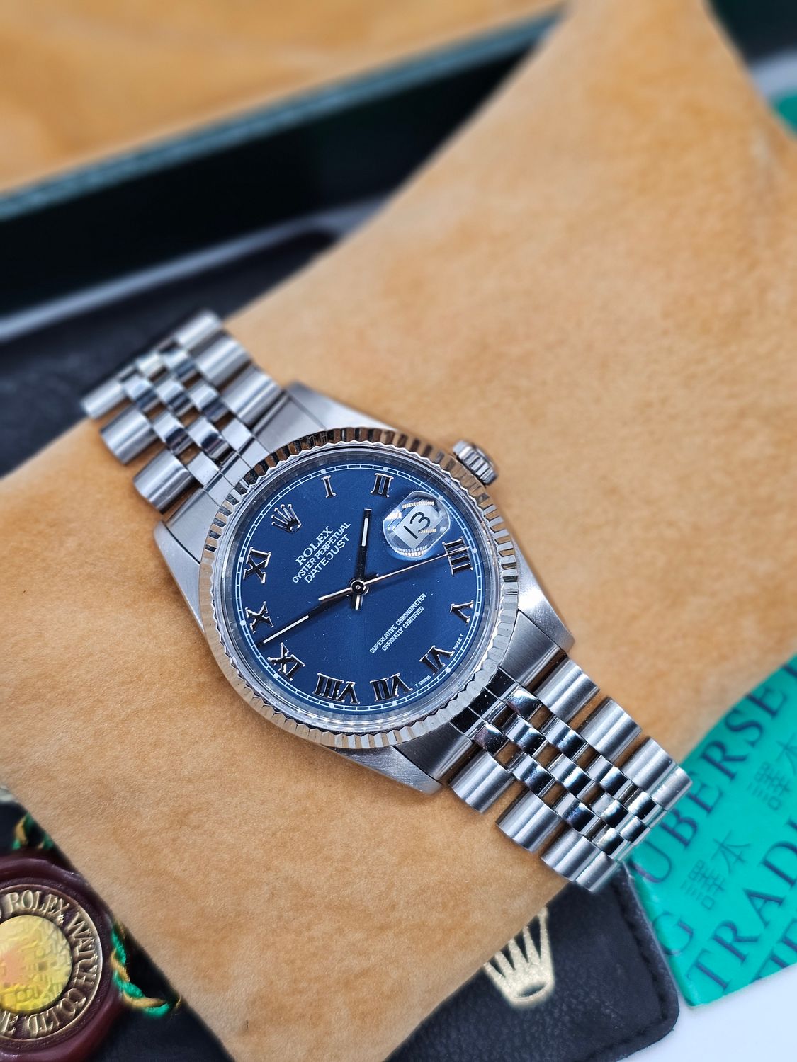 Rolex Datejust Watch, Ref 16220 36mm, 1993 Blue Roman Dial