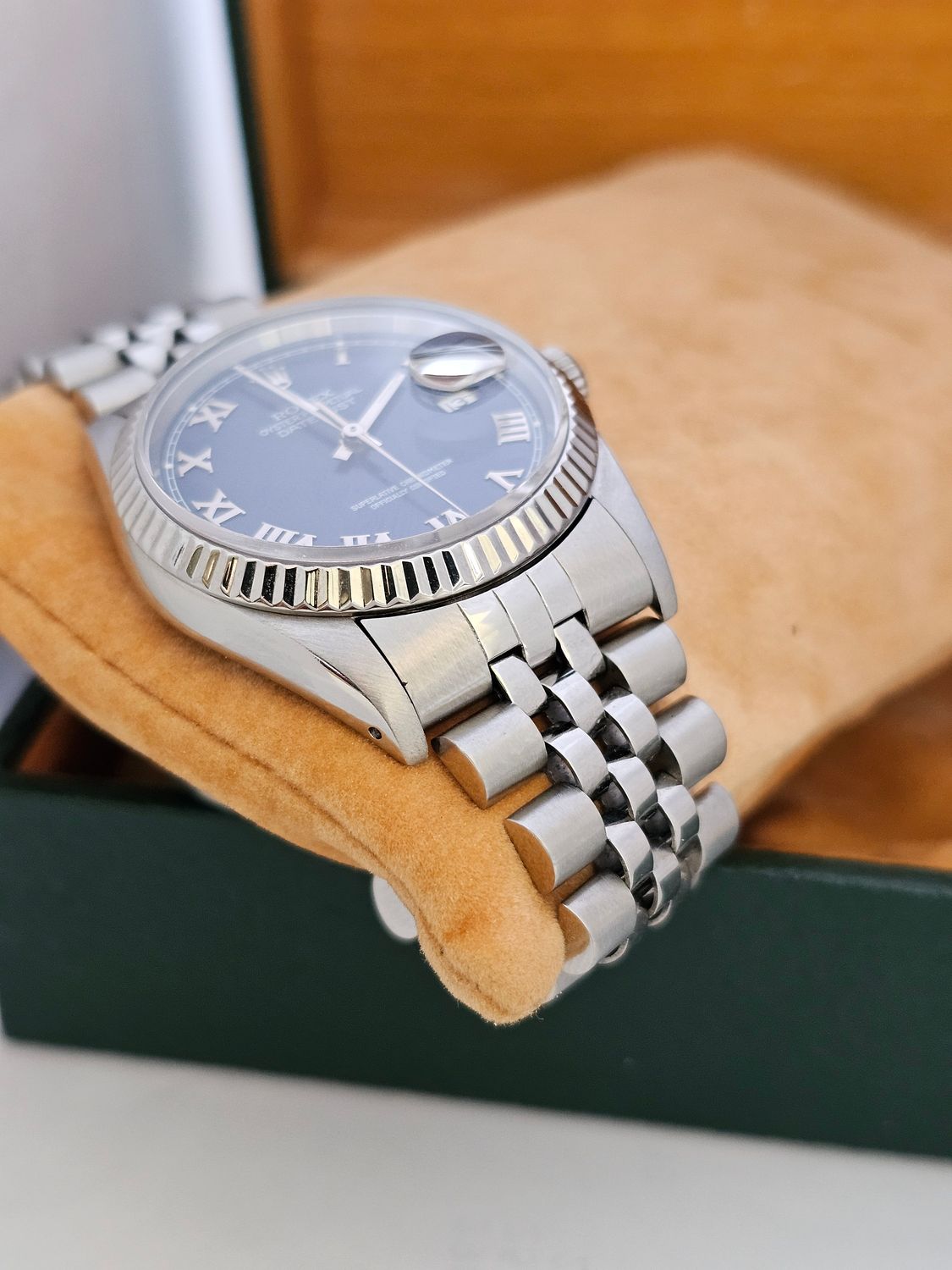 Rolex Datejust Watch, Ref 16220 36mm, 1993 Blue Roman Dial