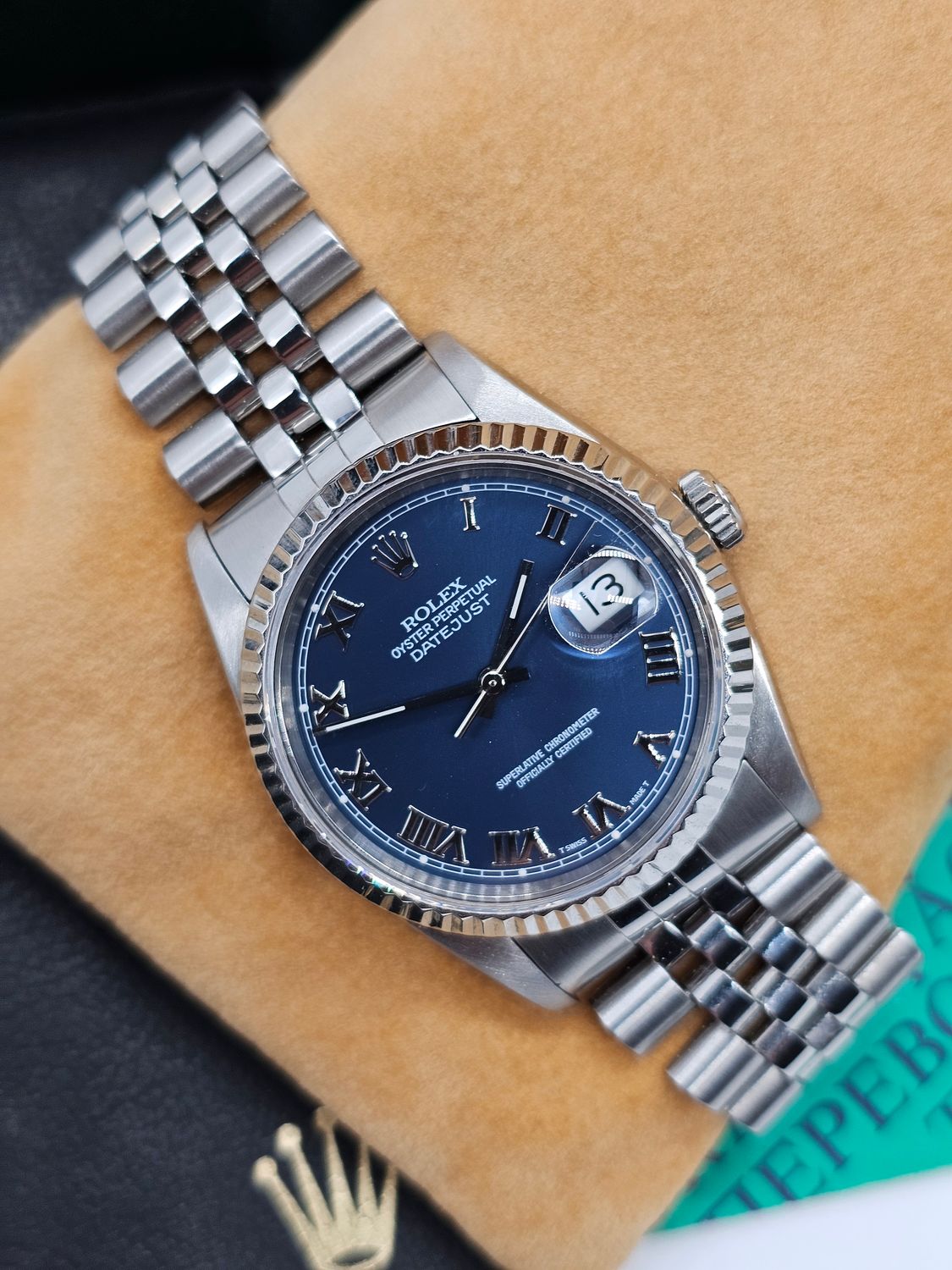 Rolex Datejust Watch, Ref 16220 36mm, 1993 Blue Roman Dial