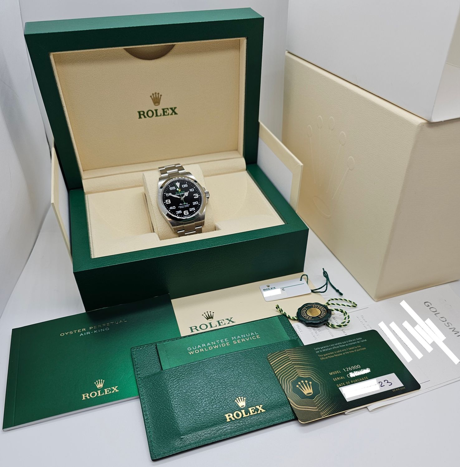 Rolex Airking Watch 126900, 2023 Full Set, &#39;Bloodhound&#39; Original receipt