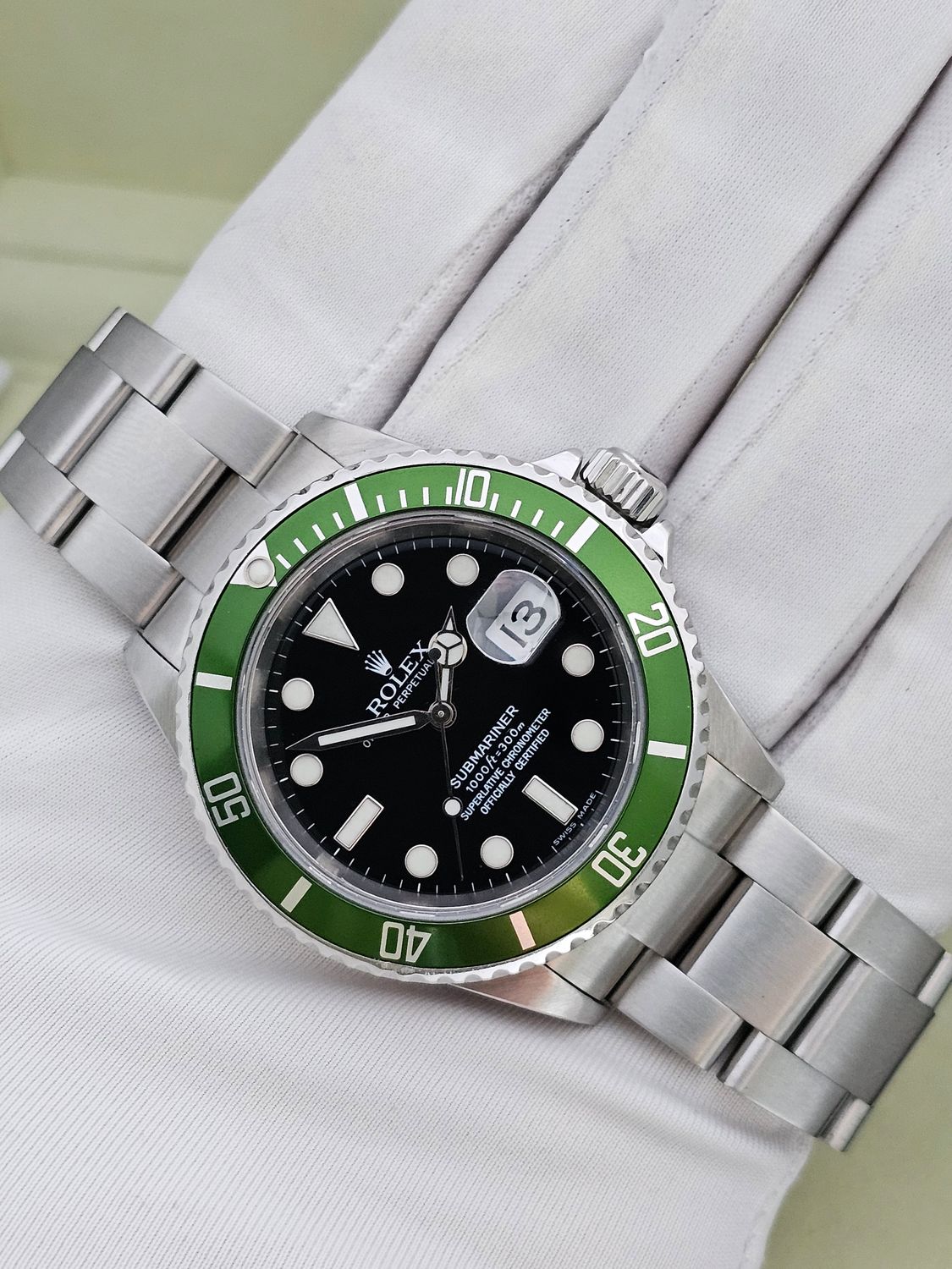 Rolex Submariner Watch 16610LV Kermit - 2005 Box&amp;Papers, 2017 Rolex Service Card
