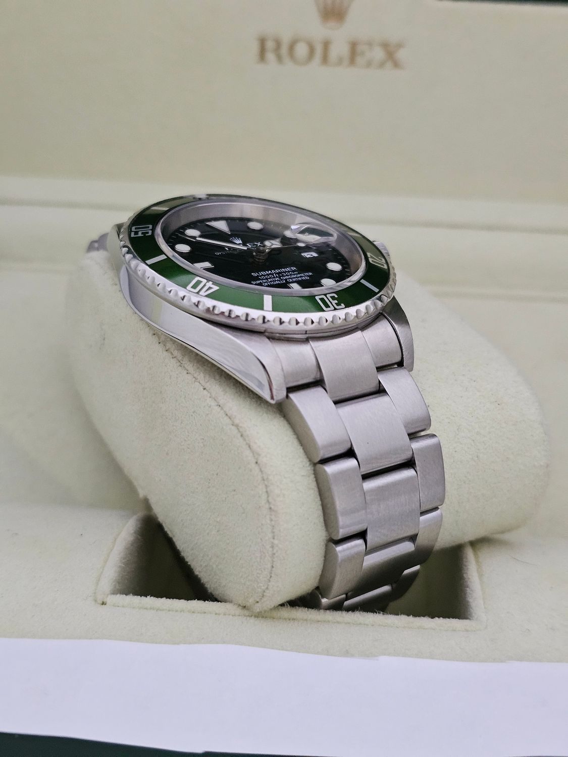Rolex Submariner Watch 16610LV Kermit - 2005 Box&amp;Papers, 2017 Rolex Service Card