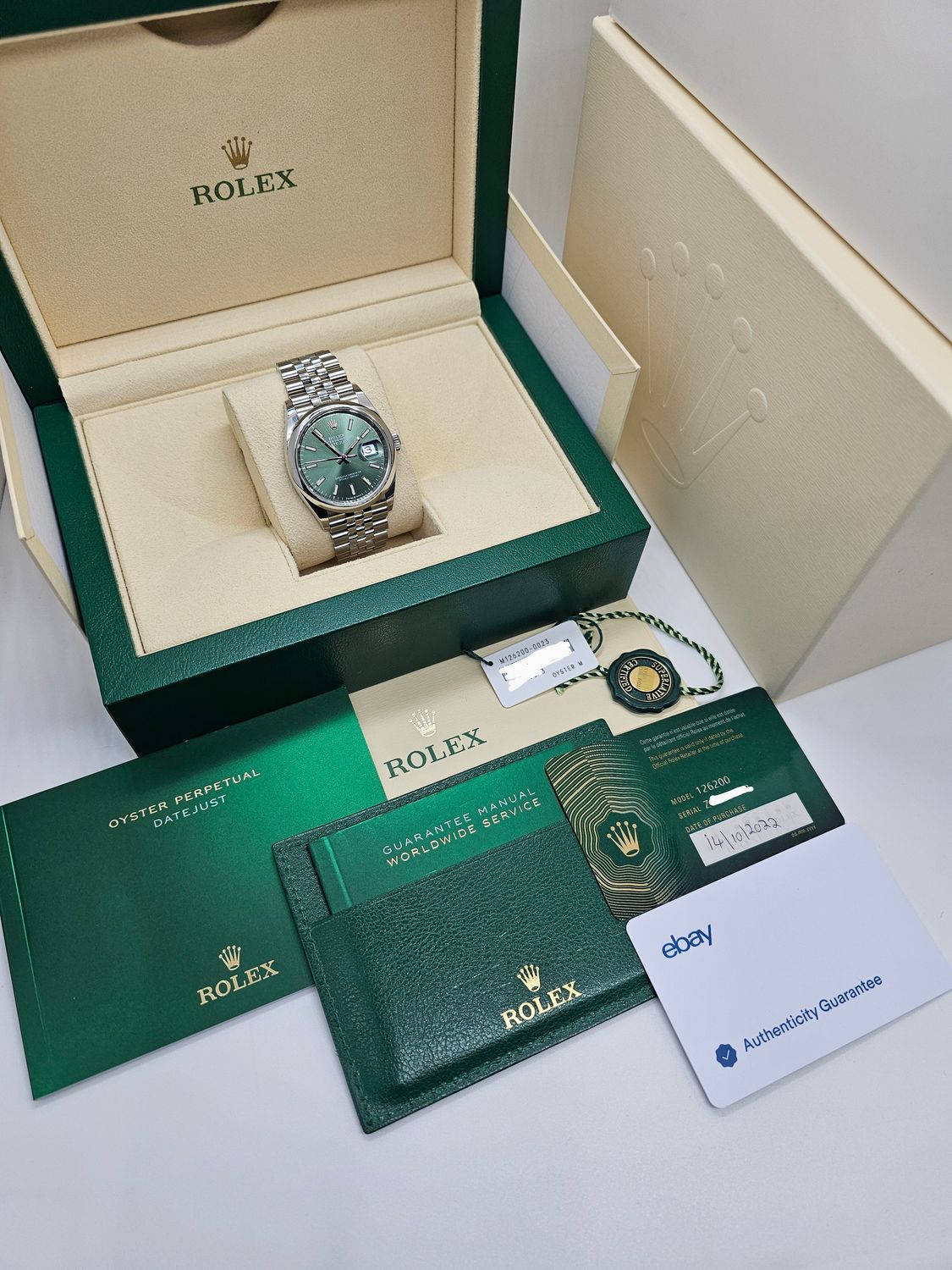 Rolex Datejust Watch, 36mm Mint Green Ref 126200 - 2022 Full Set