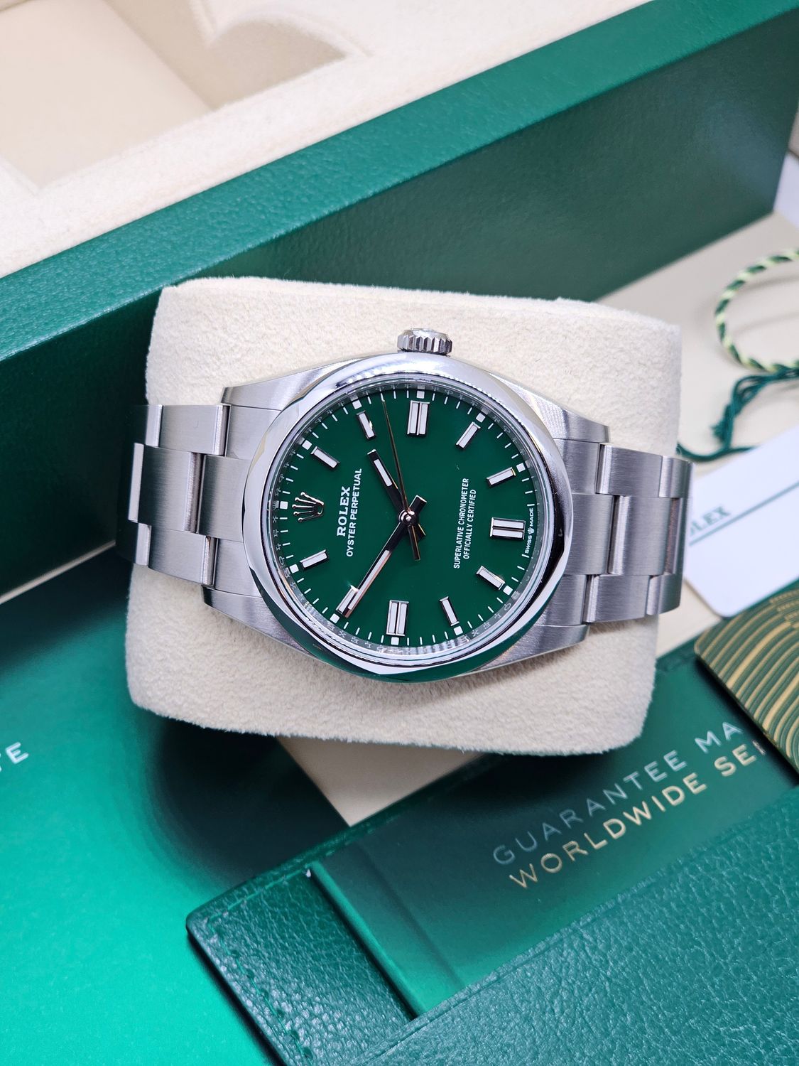 Rolex Oyster Perpetual Watch, 126000 Green Dial, 36mm 2023 Full Set